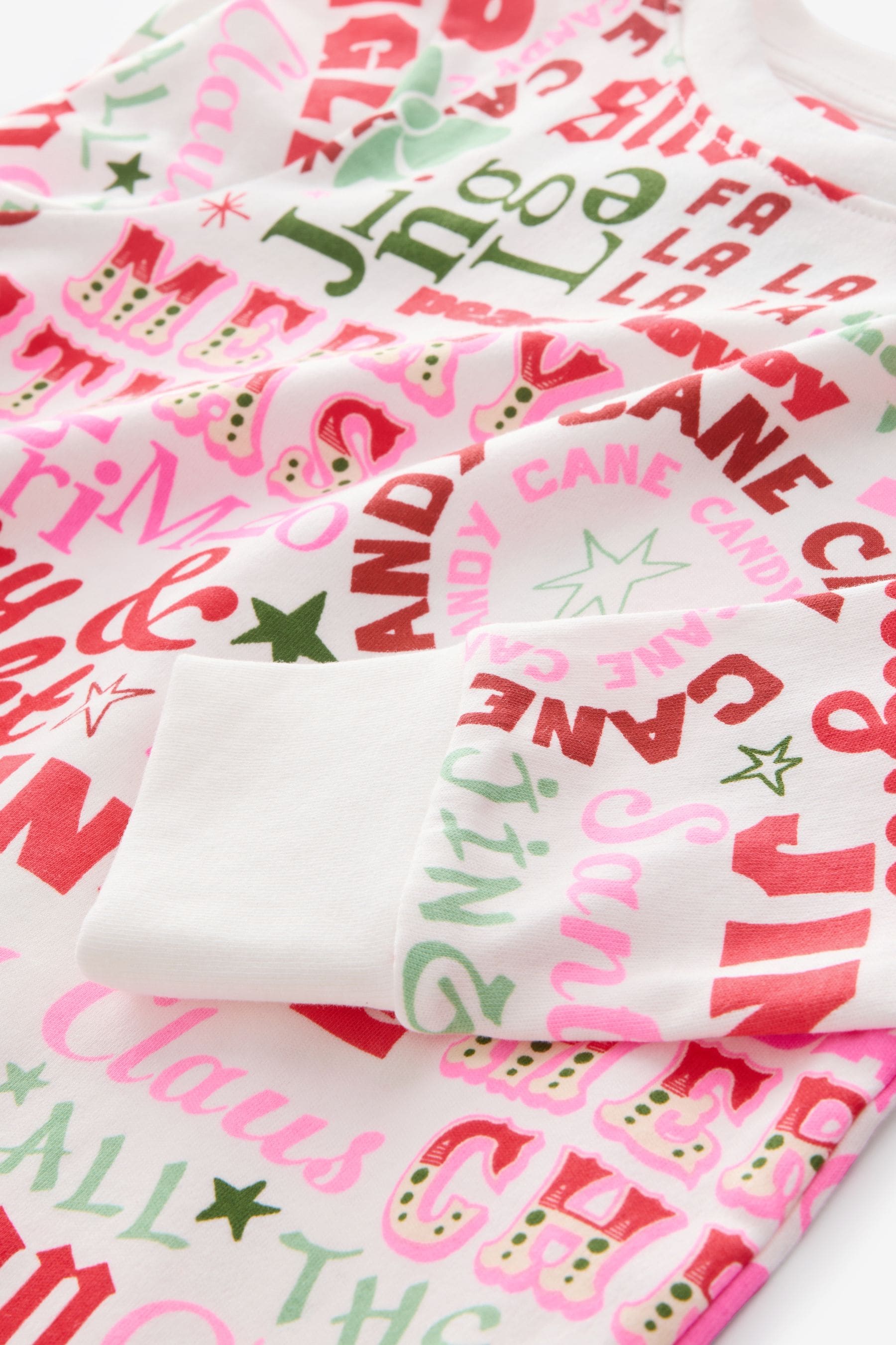 White/Pink Typography 100% Cotton Christmas Jogger Pyjamas (9mths-16yrs)