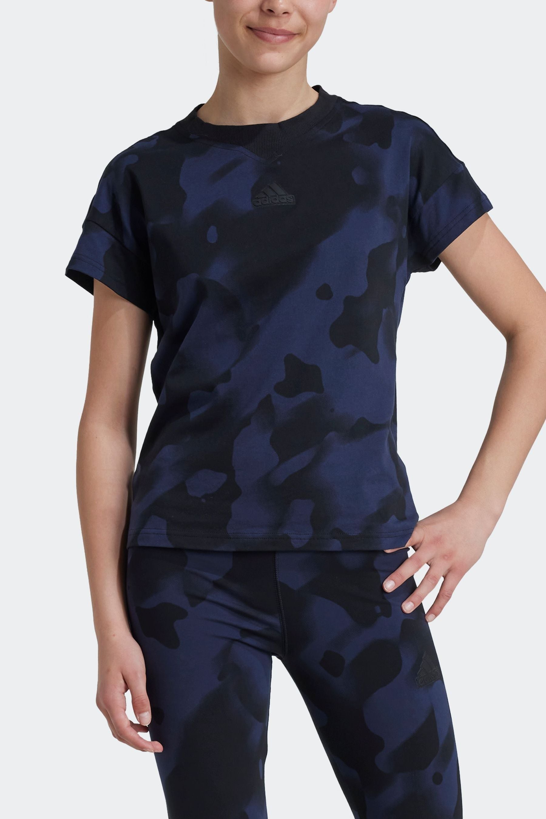 Black/Navy adidas Kids 100% Cotton Future Icons Camo Printed T-Shirt