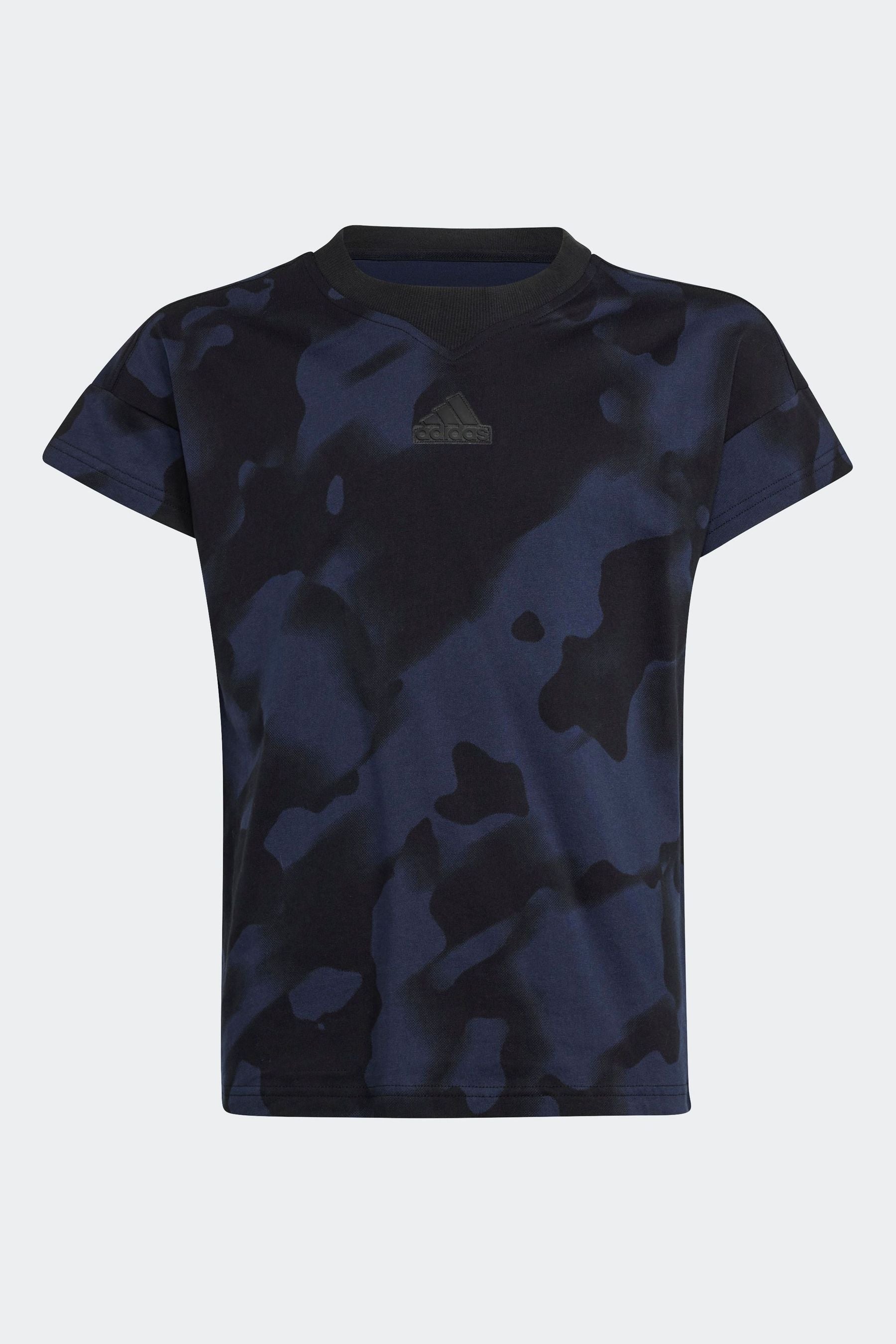 Black/Navy adidas Kids 100% Cotton Future Icons Camo Printed T-Shirt