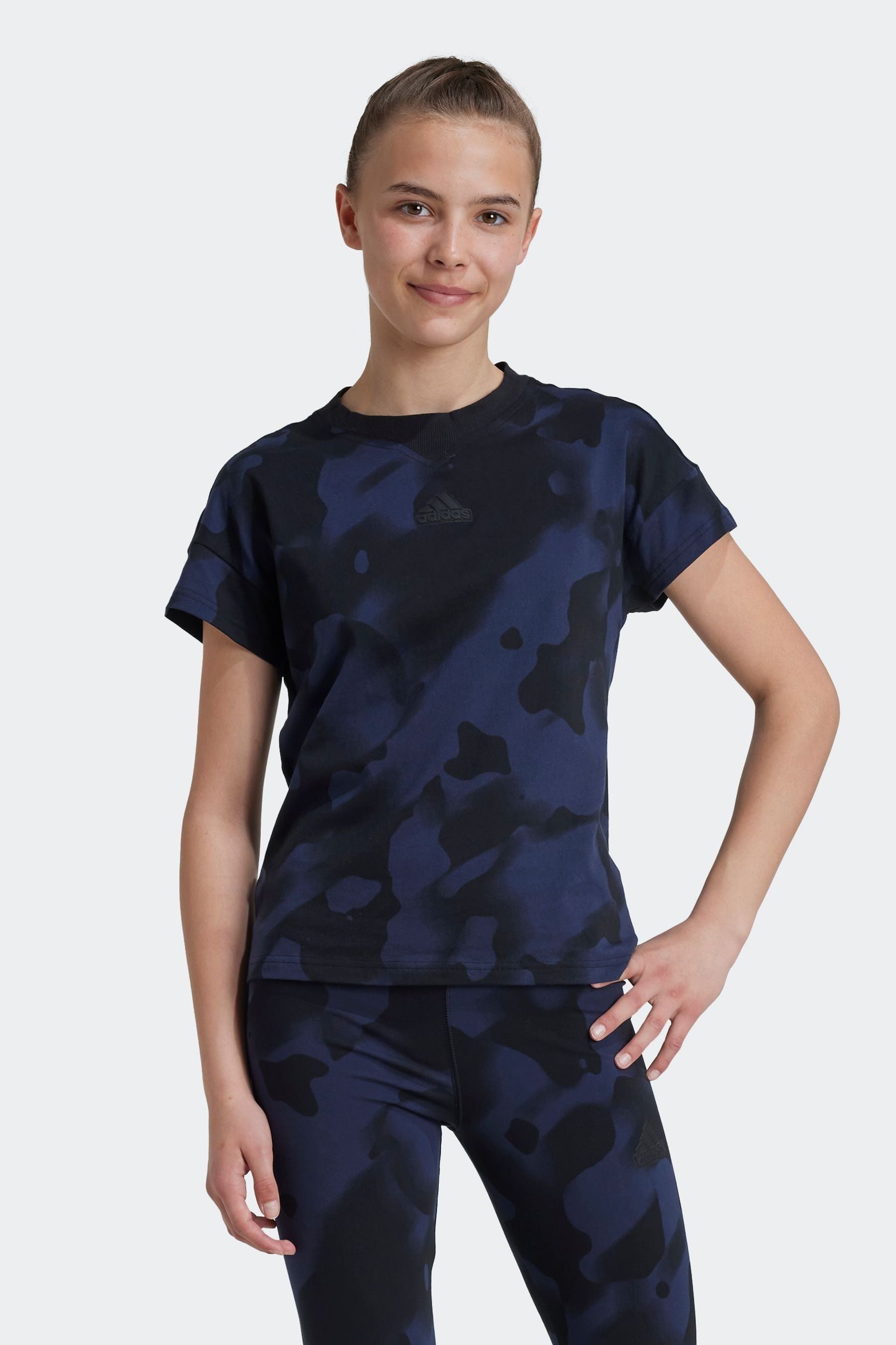 Black/Navy adidas Kids 100% Cotton Future Icons Camo Printed T-Shirt