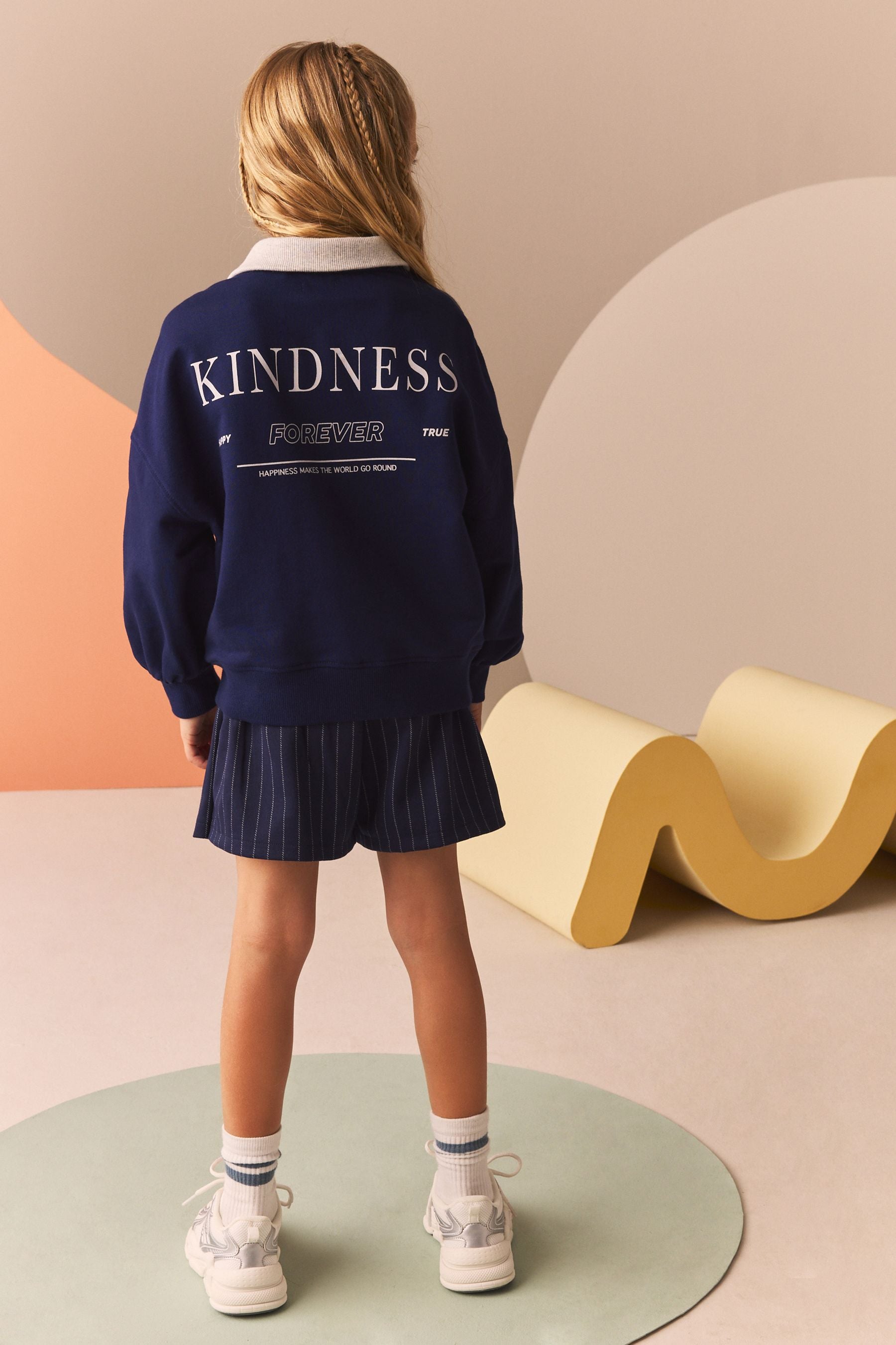 Navy/Grey Sweatshirt And Pleated Pinstripe Skirt Set (3-16yrs)