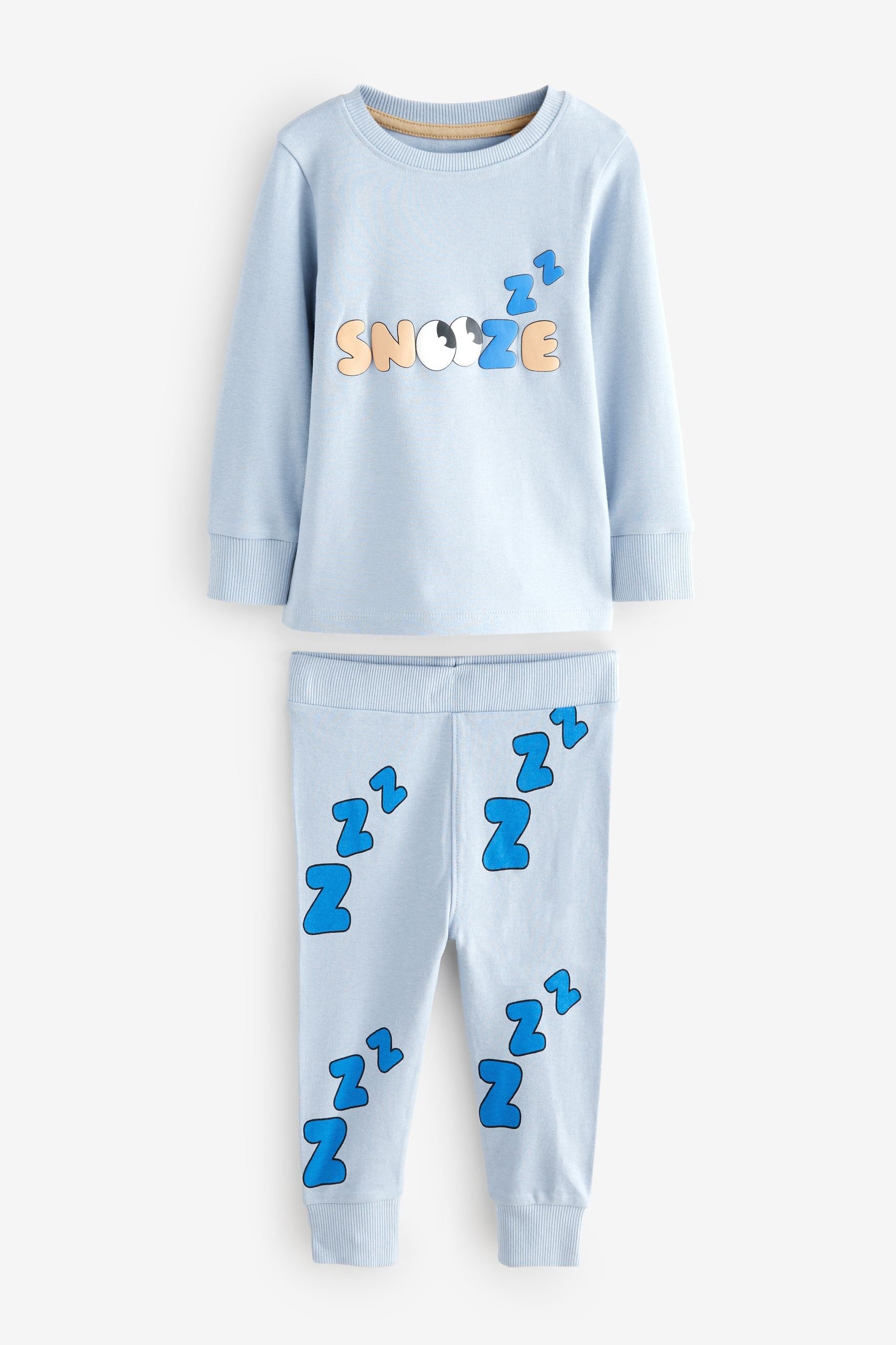 Blue/Stone Snuggle 100% Cotton Pyjamas 3 Pack (9mths-12yrs)