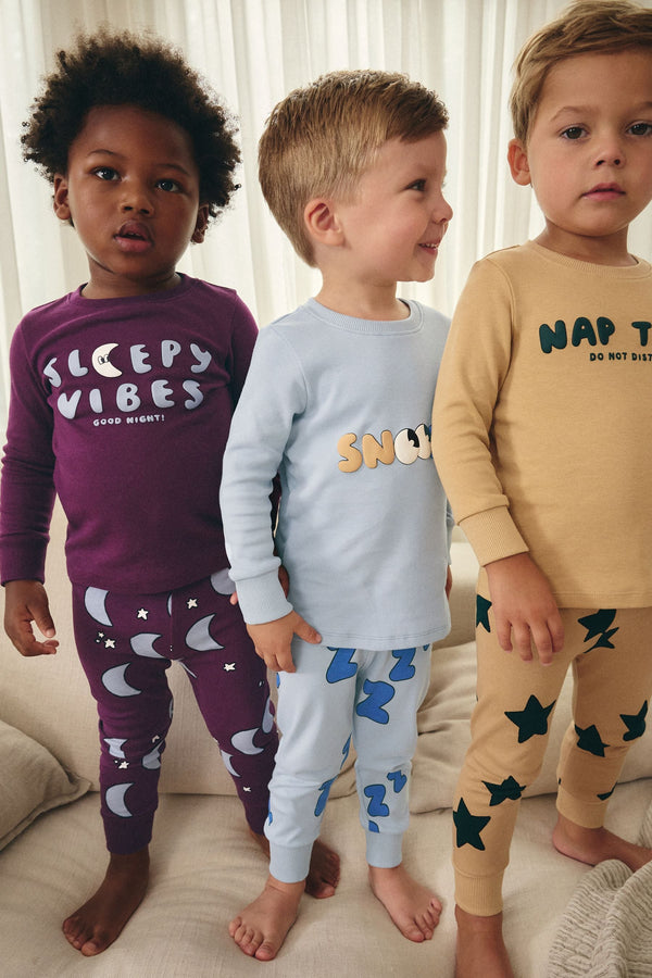 Blue/Stone 3 Pack Snuggle 100% Cotton Pyjamas (9mths-8yrs)