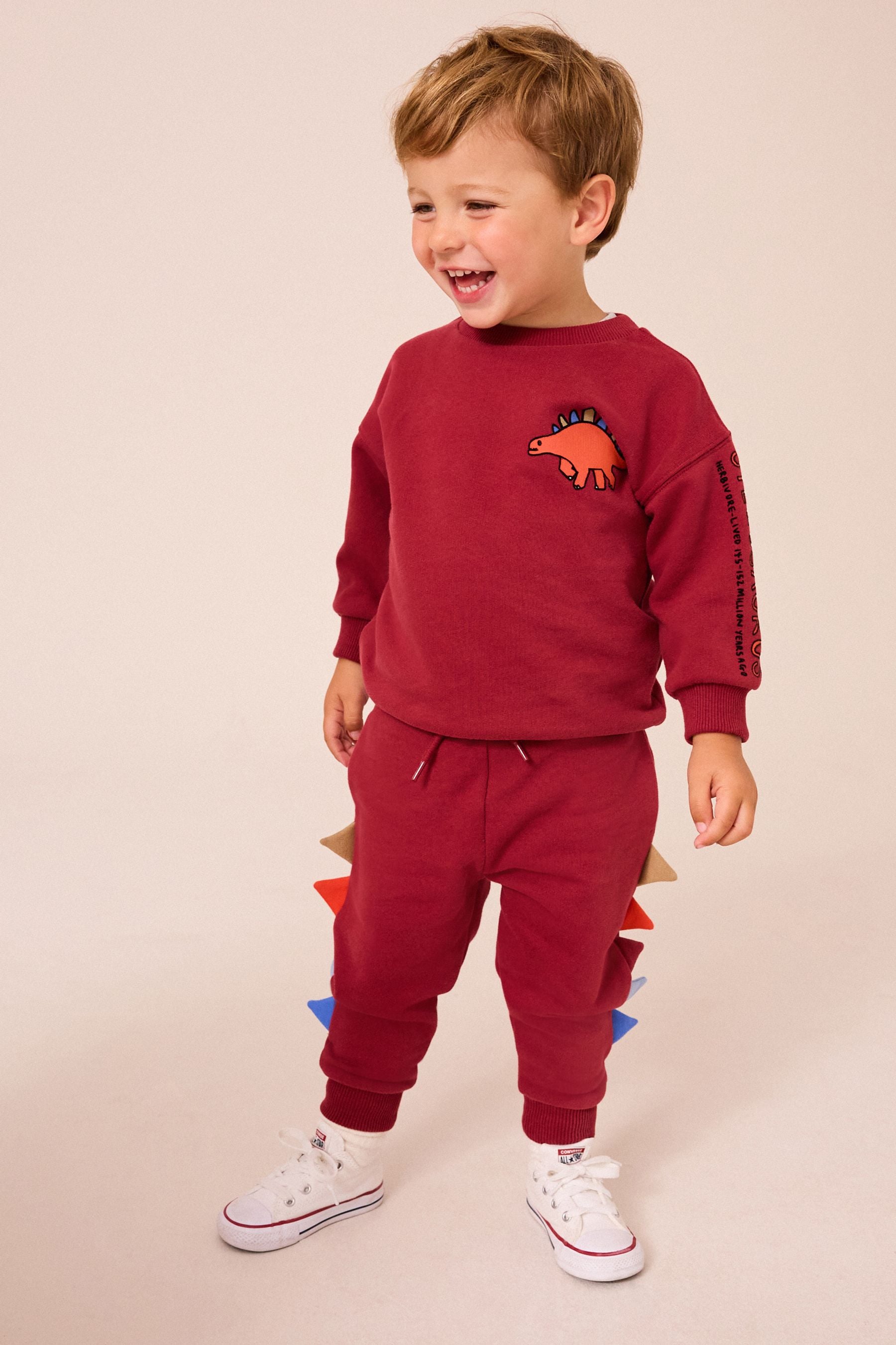 Burgundy Red Dinosaur Spikes Crew Sweatshirt And Joggers Set (3mths-7yrs)