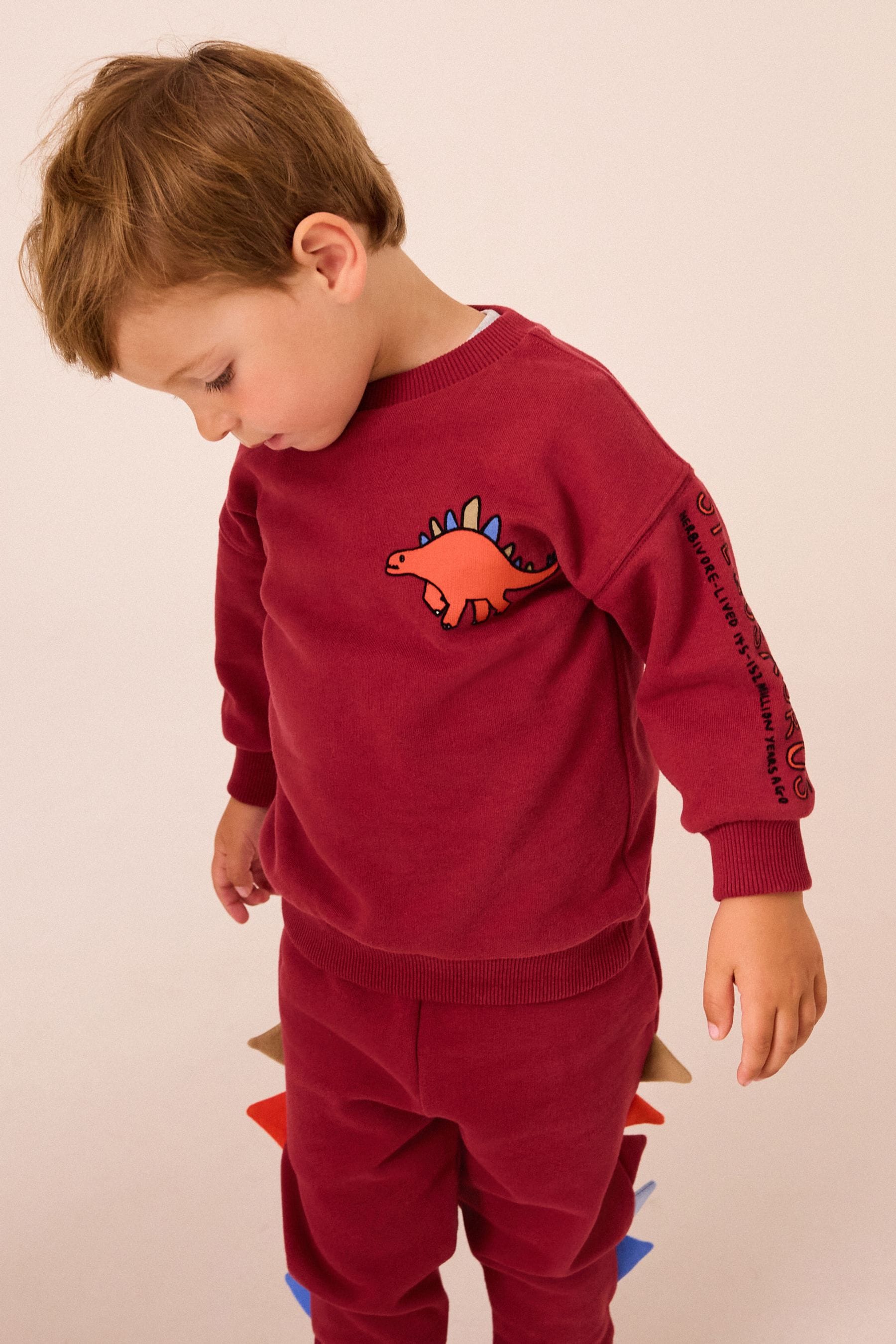 Burgundy Red Dinosaur Spikes Crew Sweatshirt And Joggers Set (3mths-7yrs)