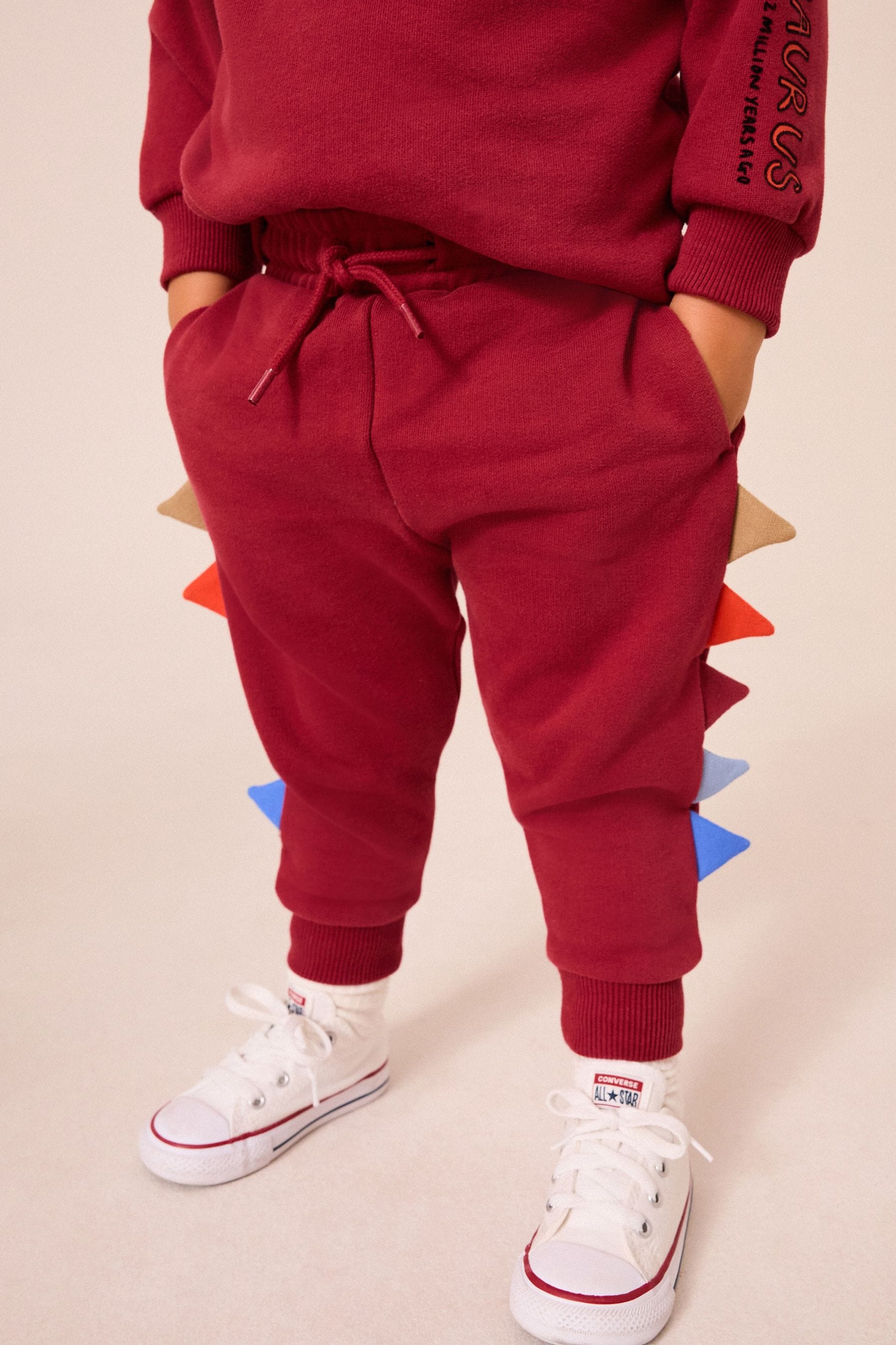 Burgundy Red Dinosaur Spikes Crew Sweatshirt And Joggers Set (3mths-7yrs)