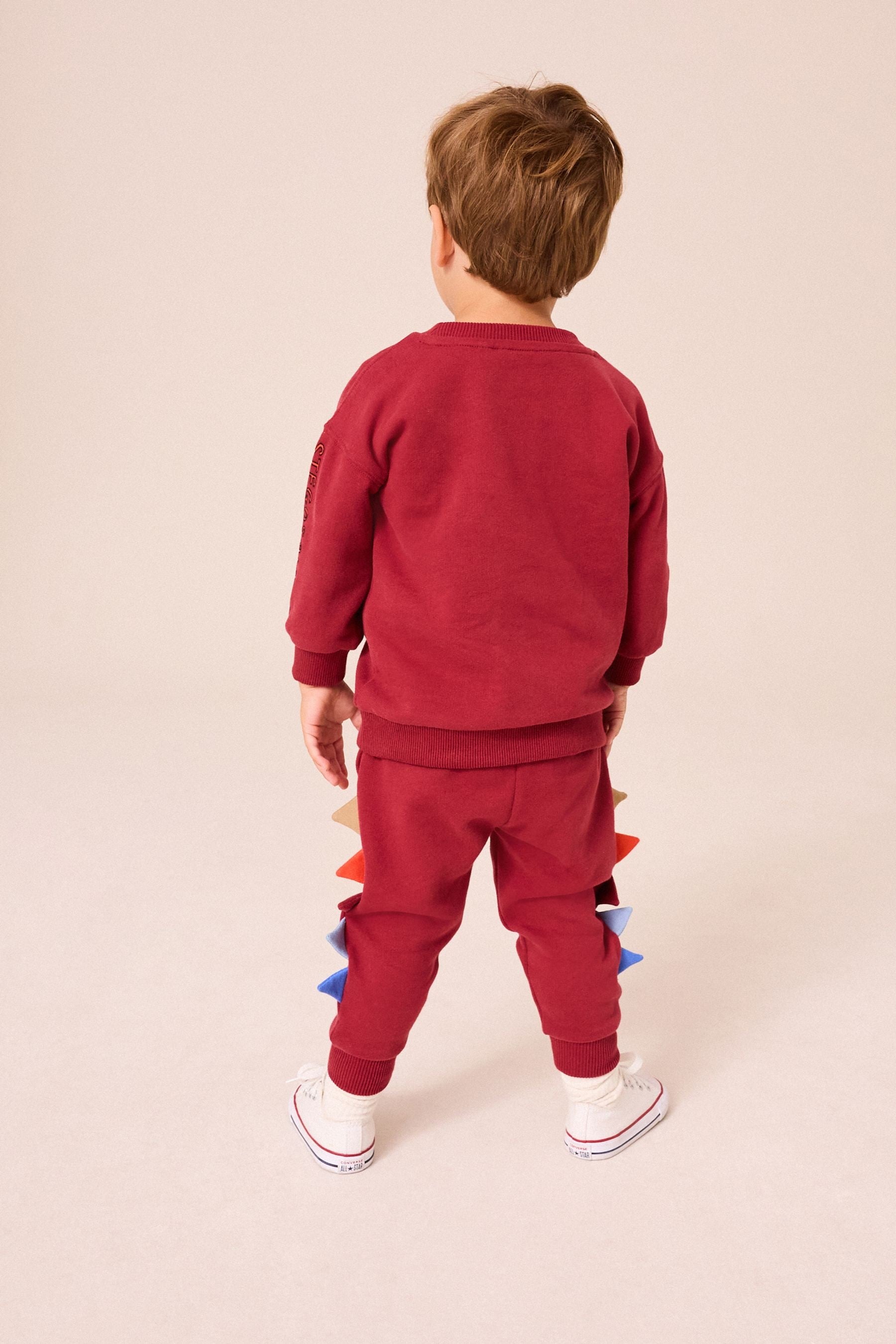 Burgundy Red Dinosaur Spikes Crew Sweatshirt And Joggers Set (3mths-7yrs)