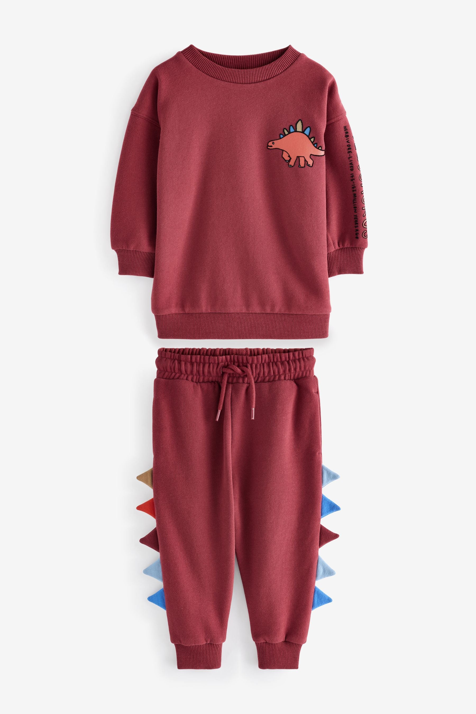 Burgundy Red Dinosaur Spikes Crew Sweatshirt And Joggers Set (3mths-7yrs)