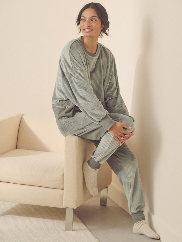 Sage Green Supersoft Rib Long Sleeve Pyjamas