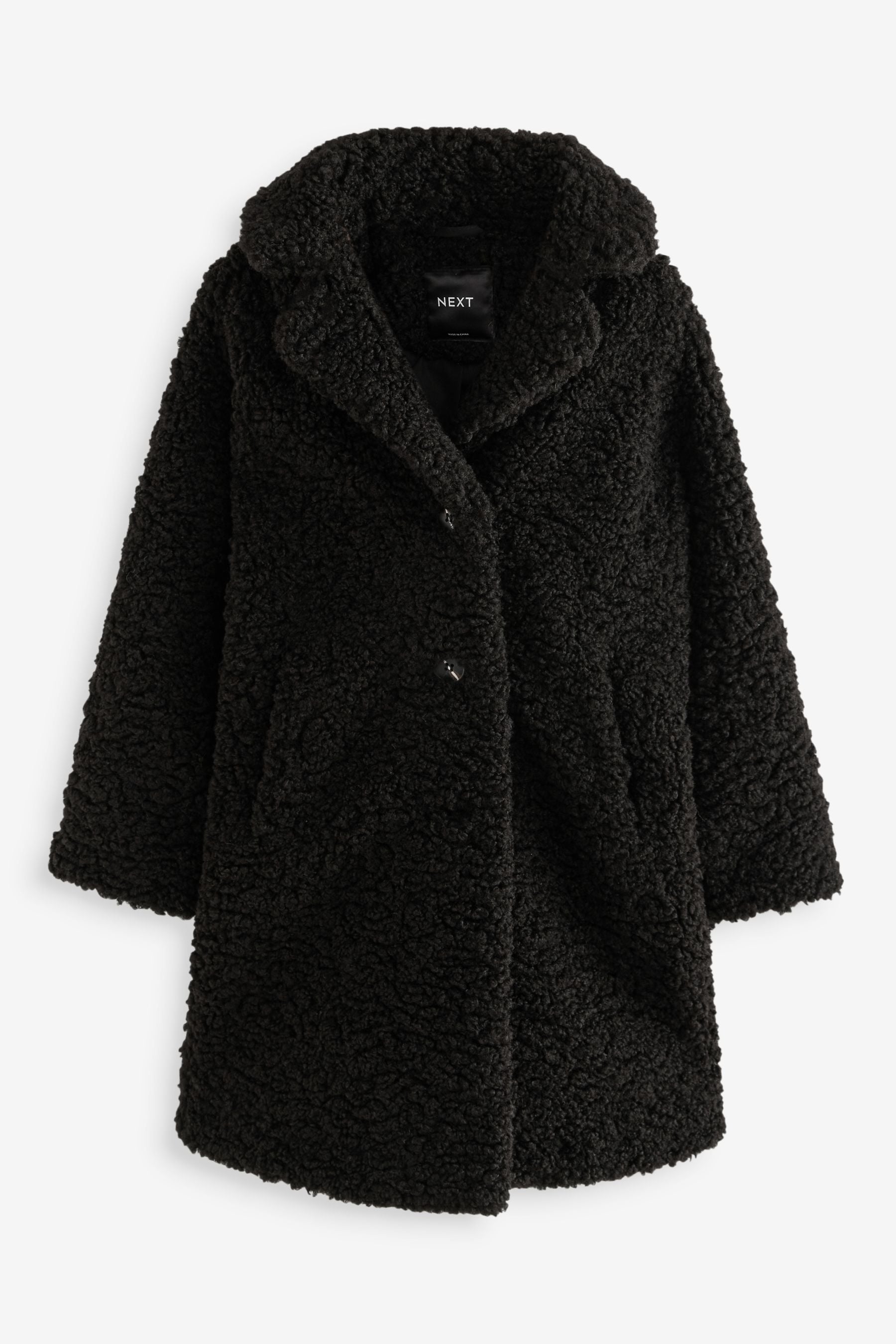 Black Longline Teddy Borg Fleece Coat (3-16yrs)