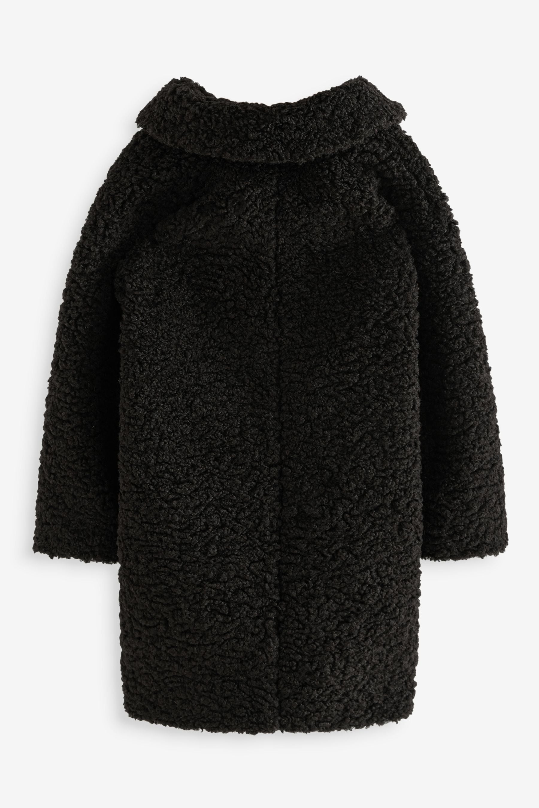 Black Longline Teddy Borg Fleece Coat (3-16yrs)