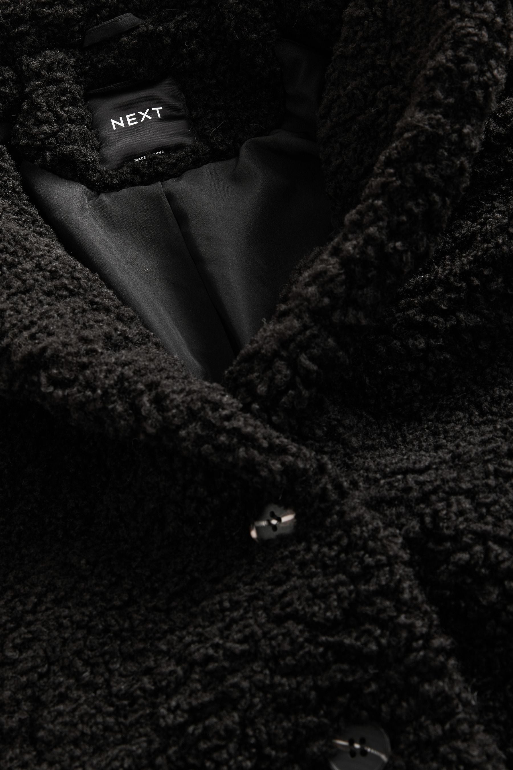 Black Longline Teddy Borg Fleece Coat (3-16yrs)