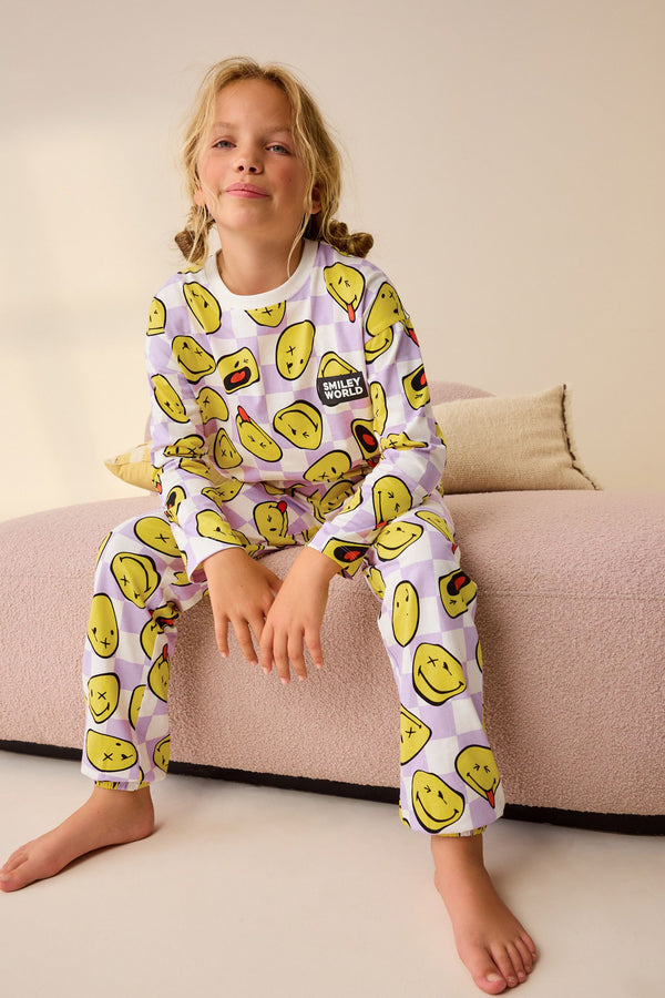 Purple/White License Smiley Jogger 100% Cotton Pyjamas (3-16yrs)