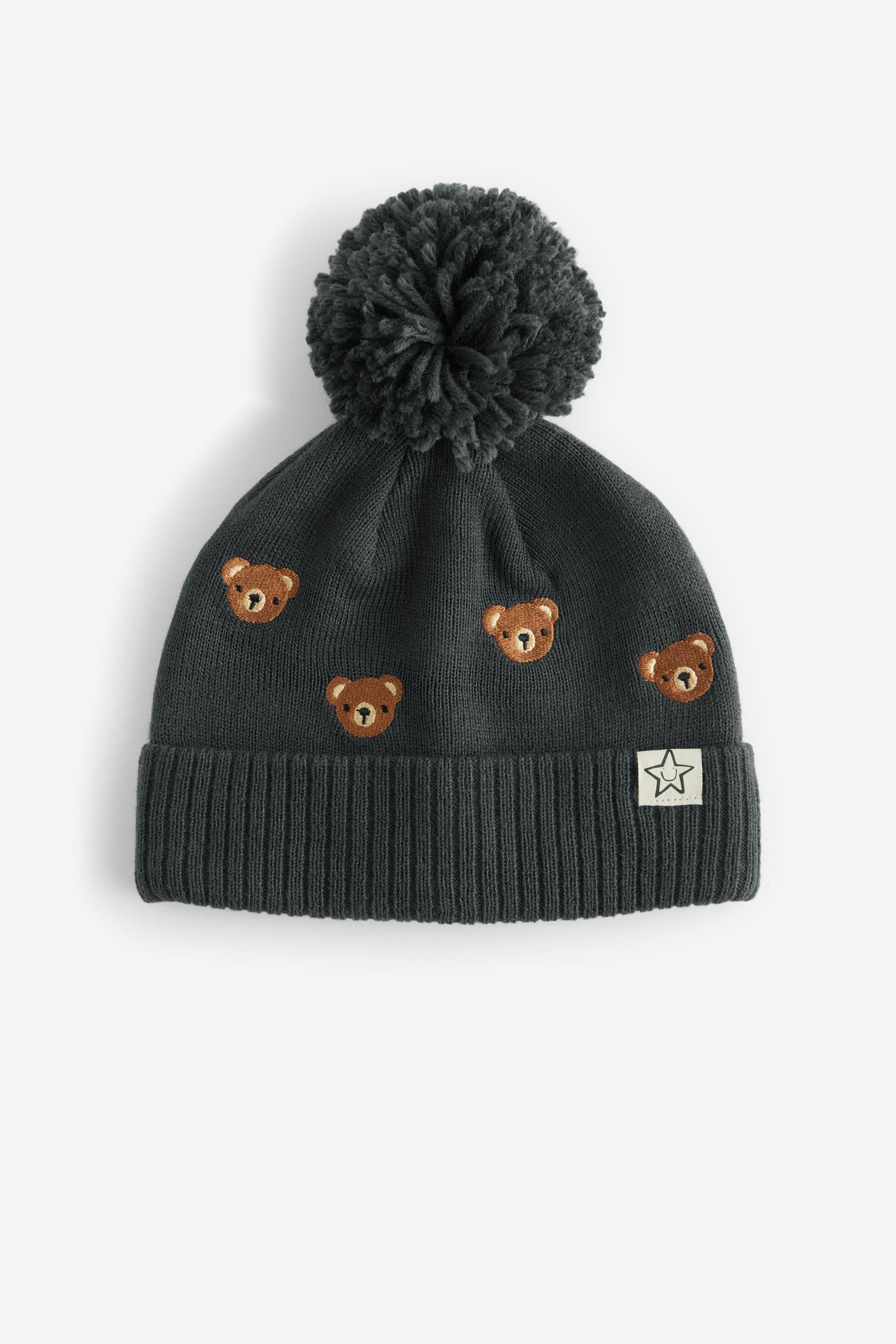 Brown Bear Embroidered Character Pom Hat (3mths-10yrs)