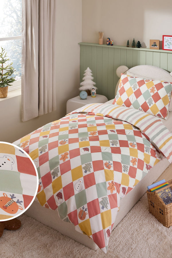 Santa & Friends Harlequin Christmas Duvet Cover and Pillowcase Set