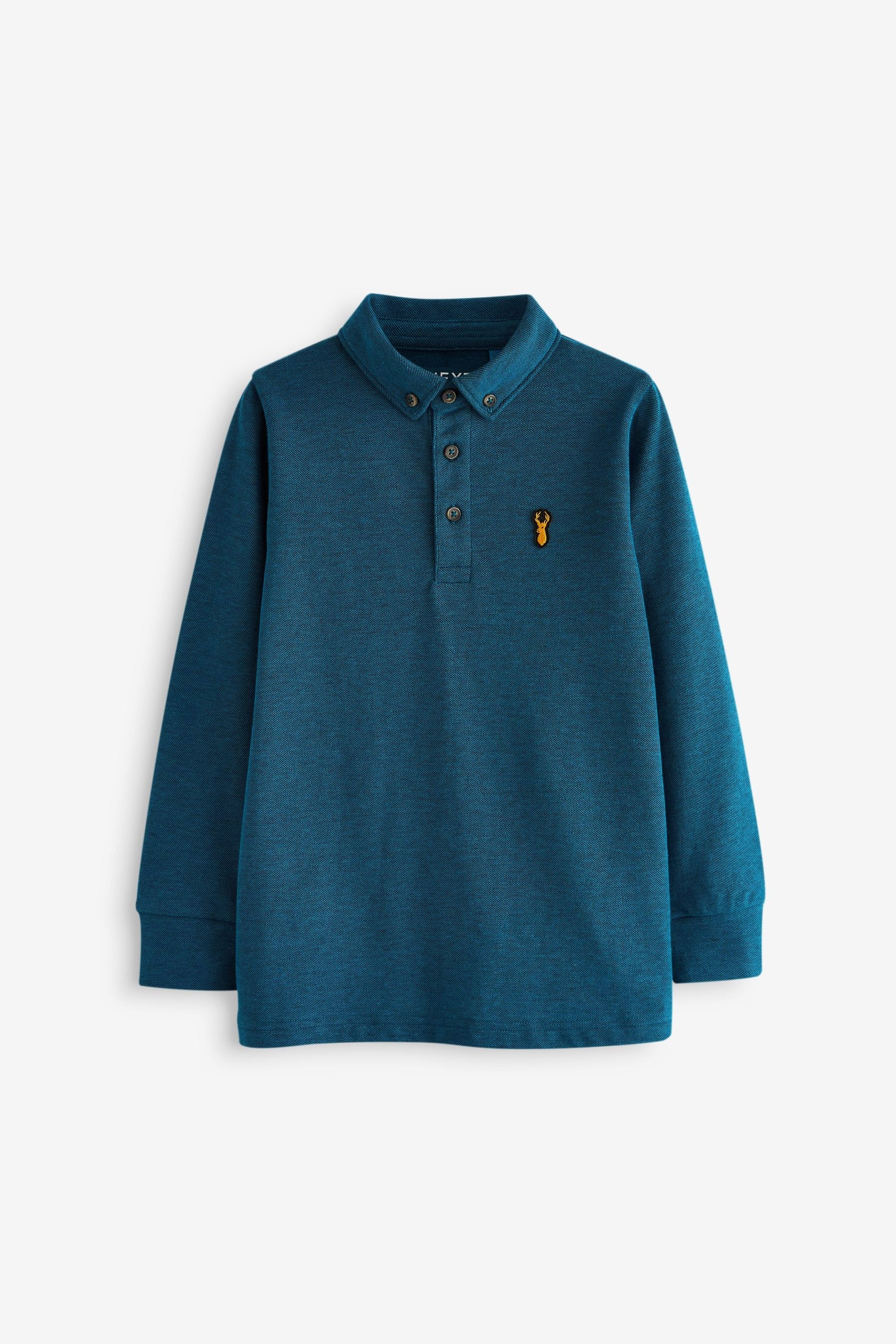 Teal Blue Long Sleeve 100% Cotton Polo Shirt (3-16yrs)