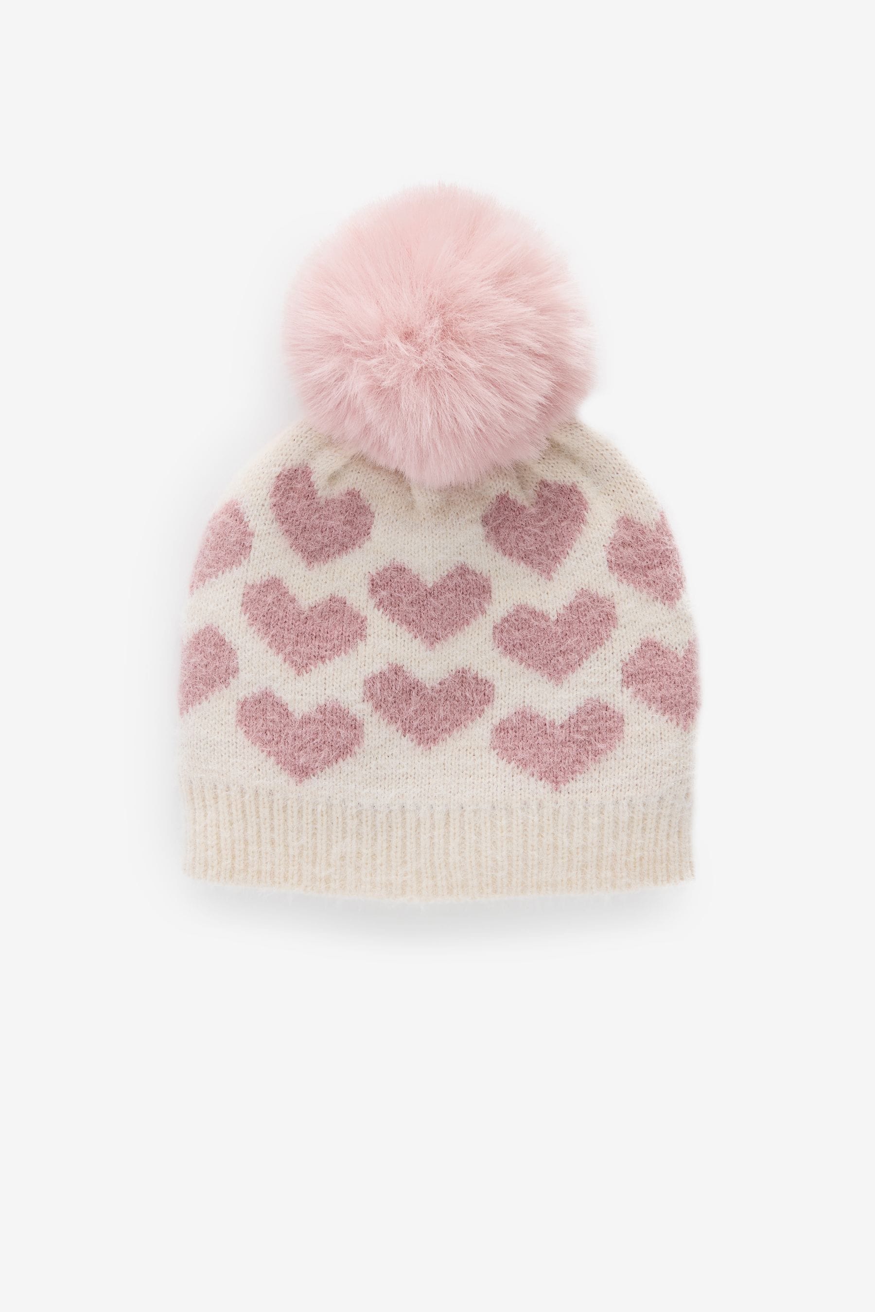 White/Pink Heart Hat And Scarf Set (1-13yrs)