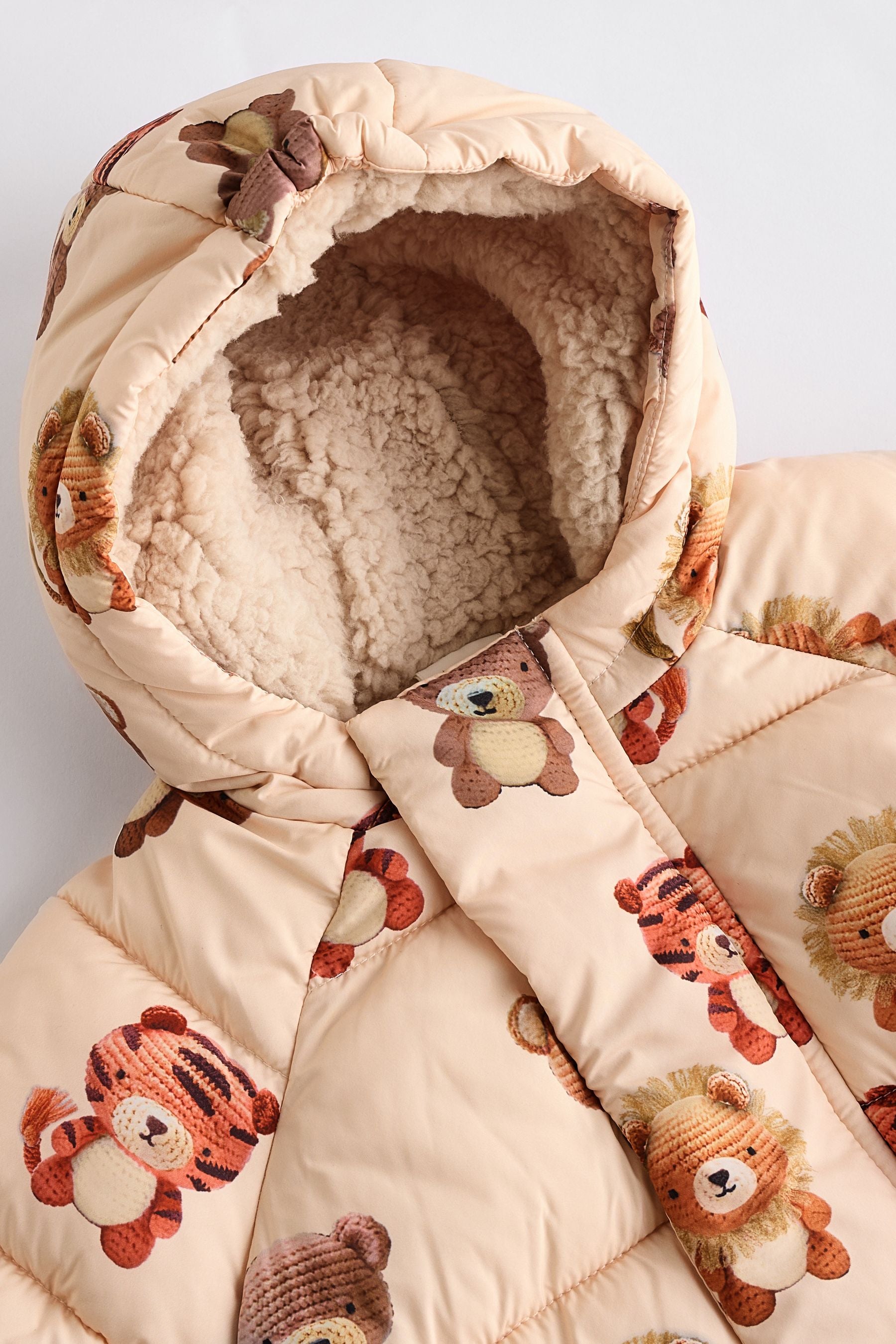 Cream Bear Print Baby Puffer Coat (0mths-2yrs)