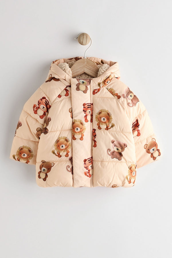 Cream Bear Print Baby Puffer Coat (0mths-2yrs)