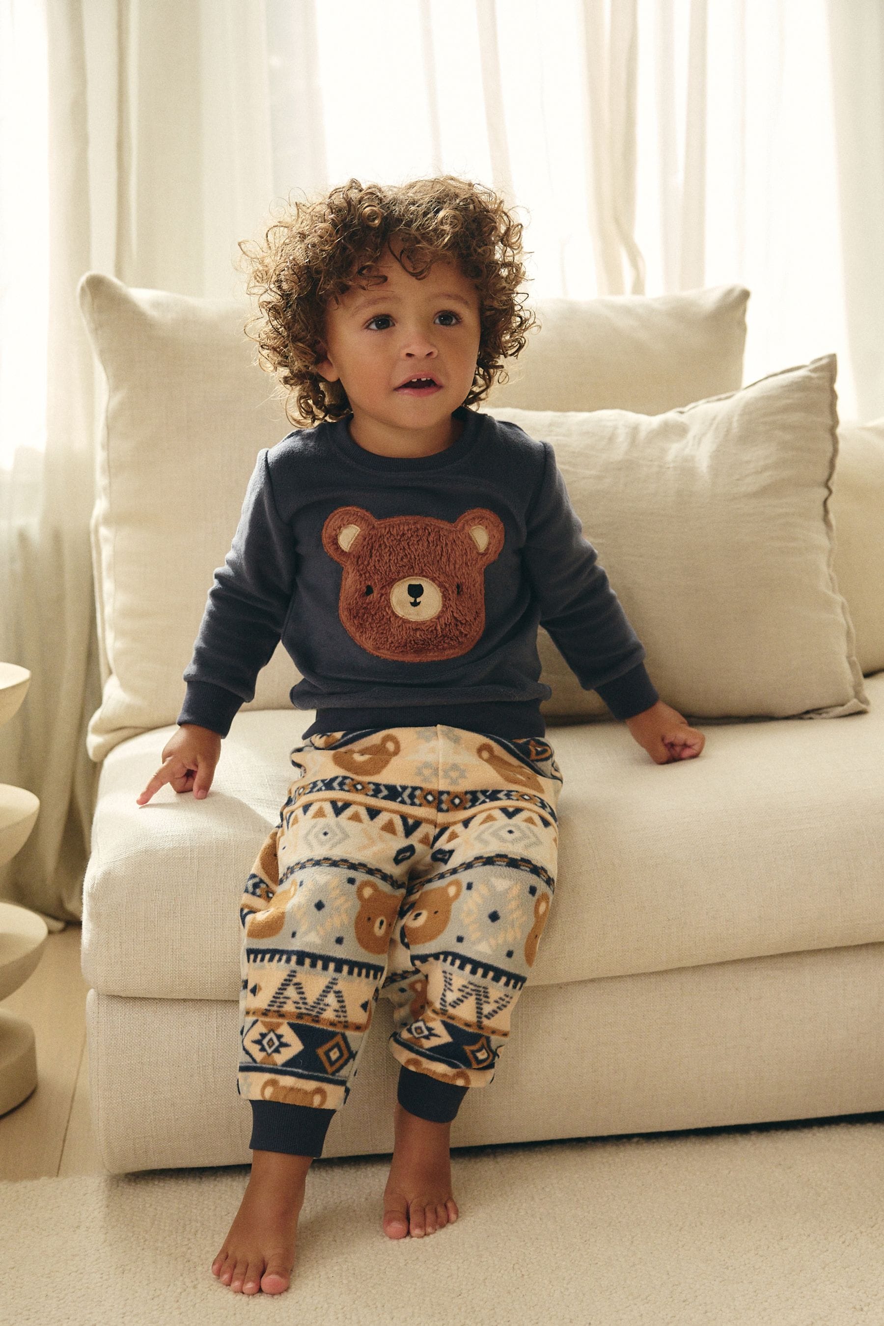 Brown/Cream Bear Single Cosy Fleece Pyjamas (9mths-8yrs)