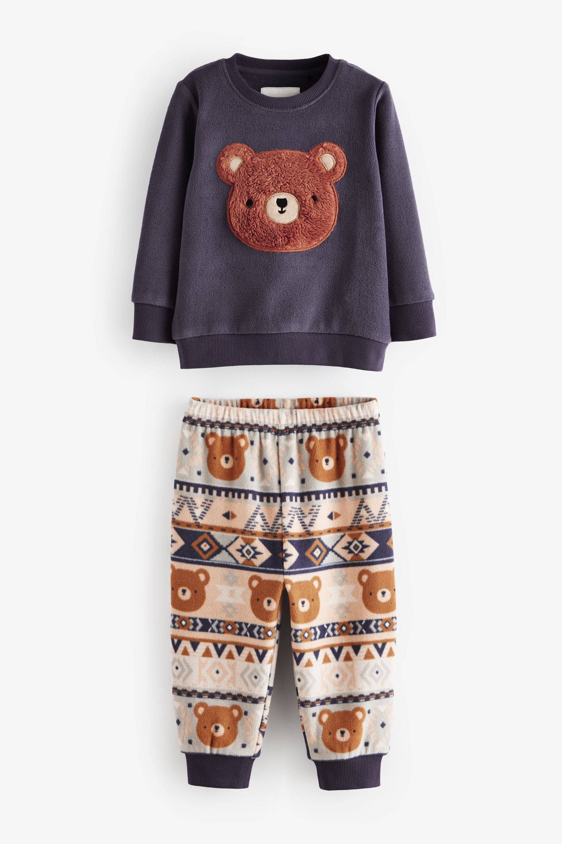 Brown/Cream Bear Single Cosy Fleece Pyjamas (9mths-8yrs)