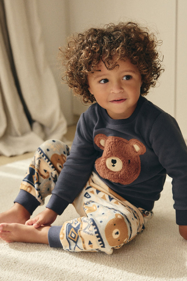 Brown/Cream Bear Single Cosy Fleece Pyjamas (9mths-8yrs)