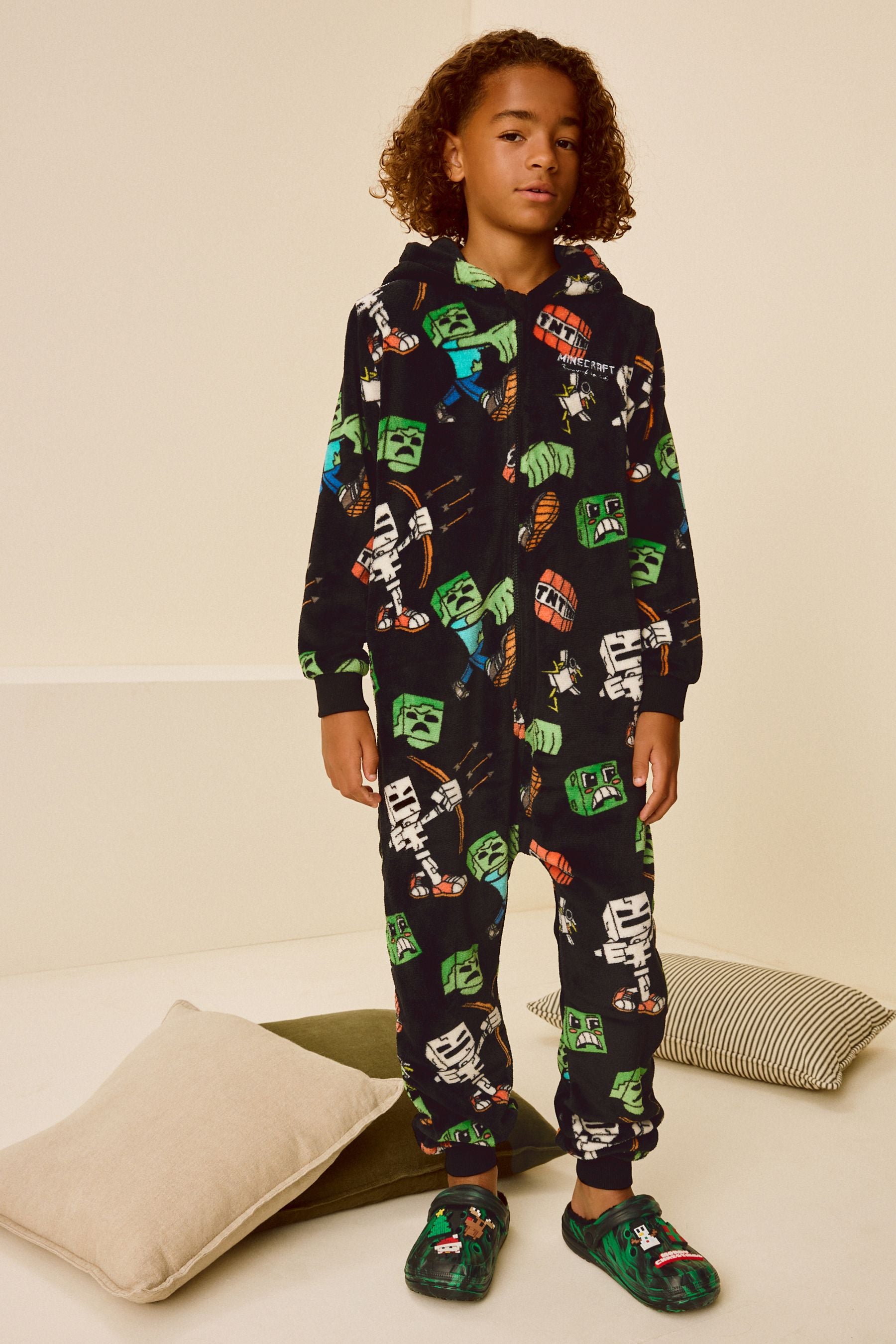 Black/Green Minecraft Fleece All-In-One (5-14yrs)