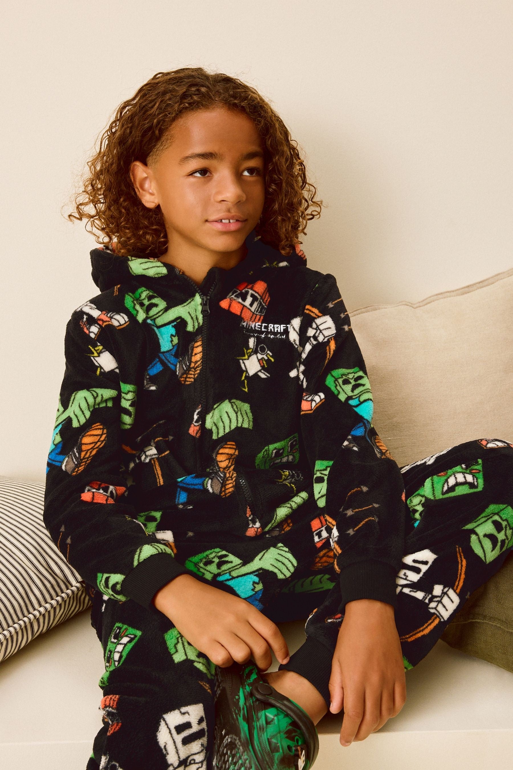 Black/Green Minecraft Fleece All-In-One (5-14yrs)