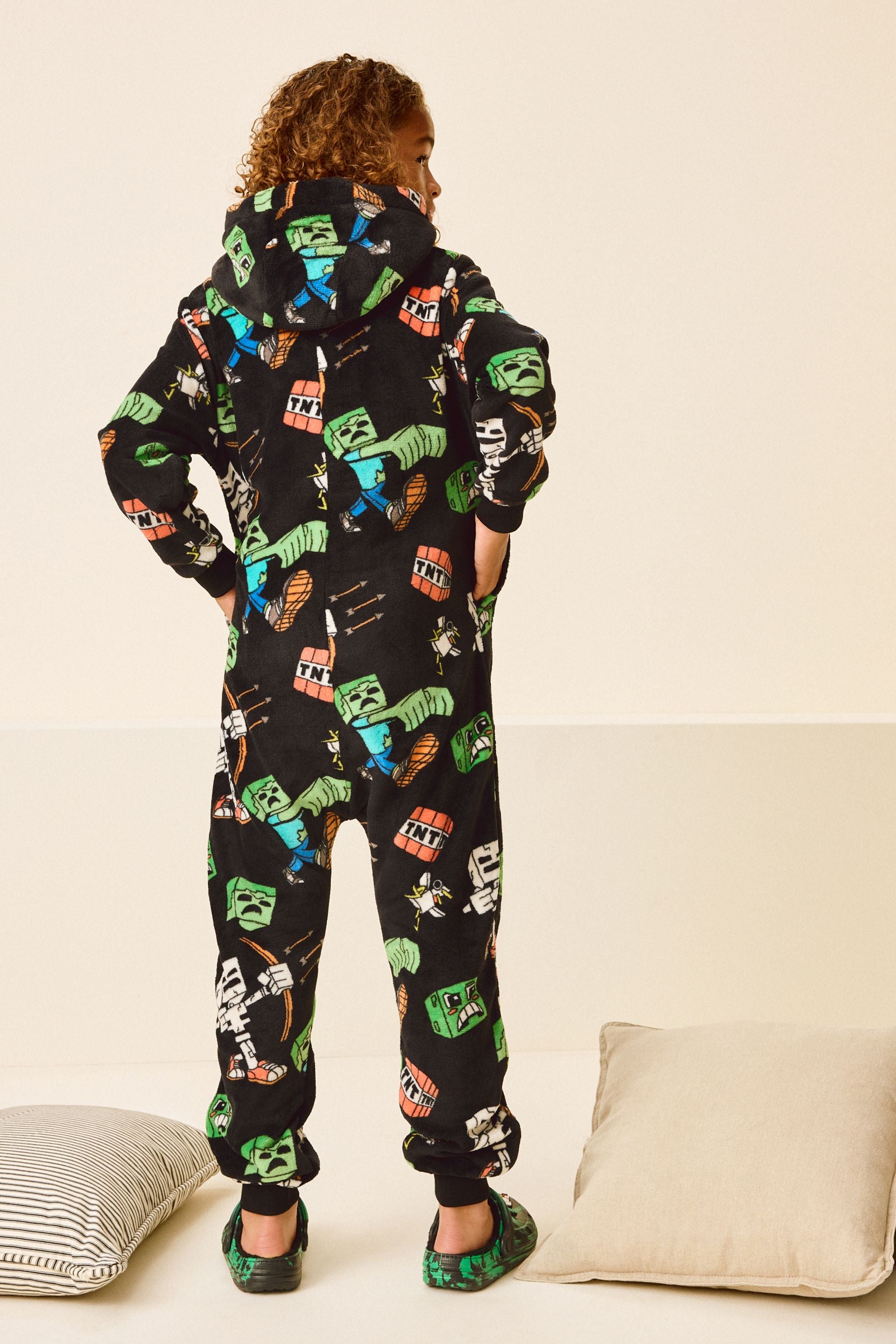 Black/Green Minecraft Fleece All-In-One (5-14yrs)