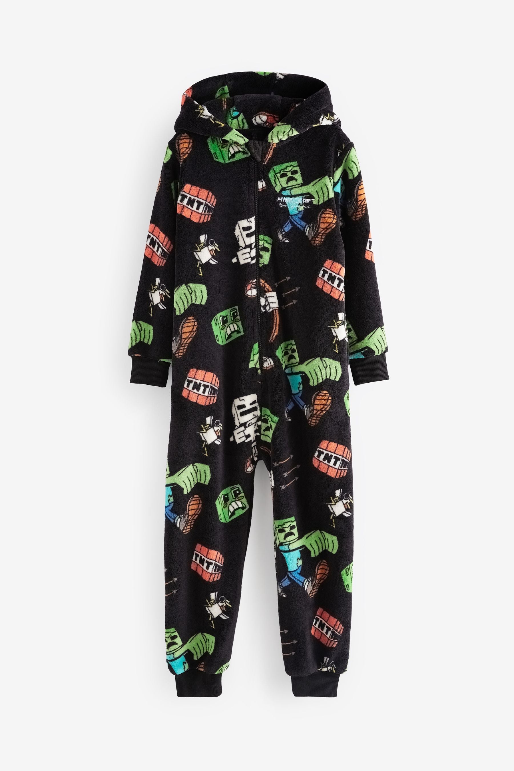 Black/Green Minecraft Fleece All-In-One (5-14yrs)