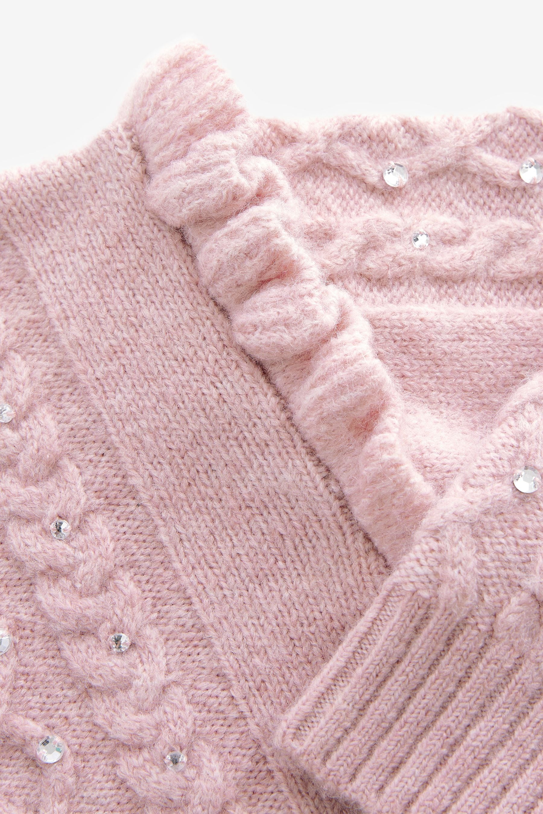 Baker by Ted Baker Pink Frill Detail Diamante Knit Jumper