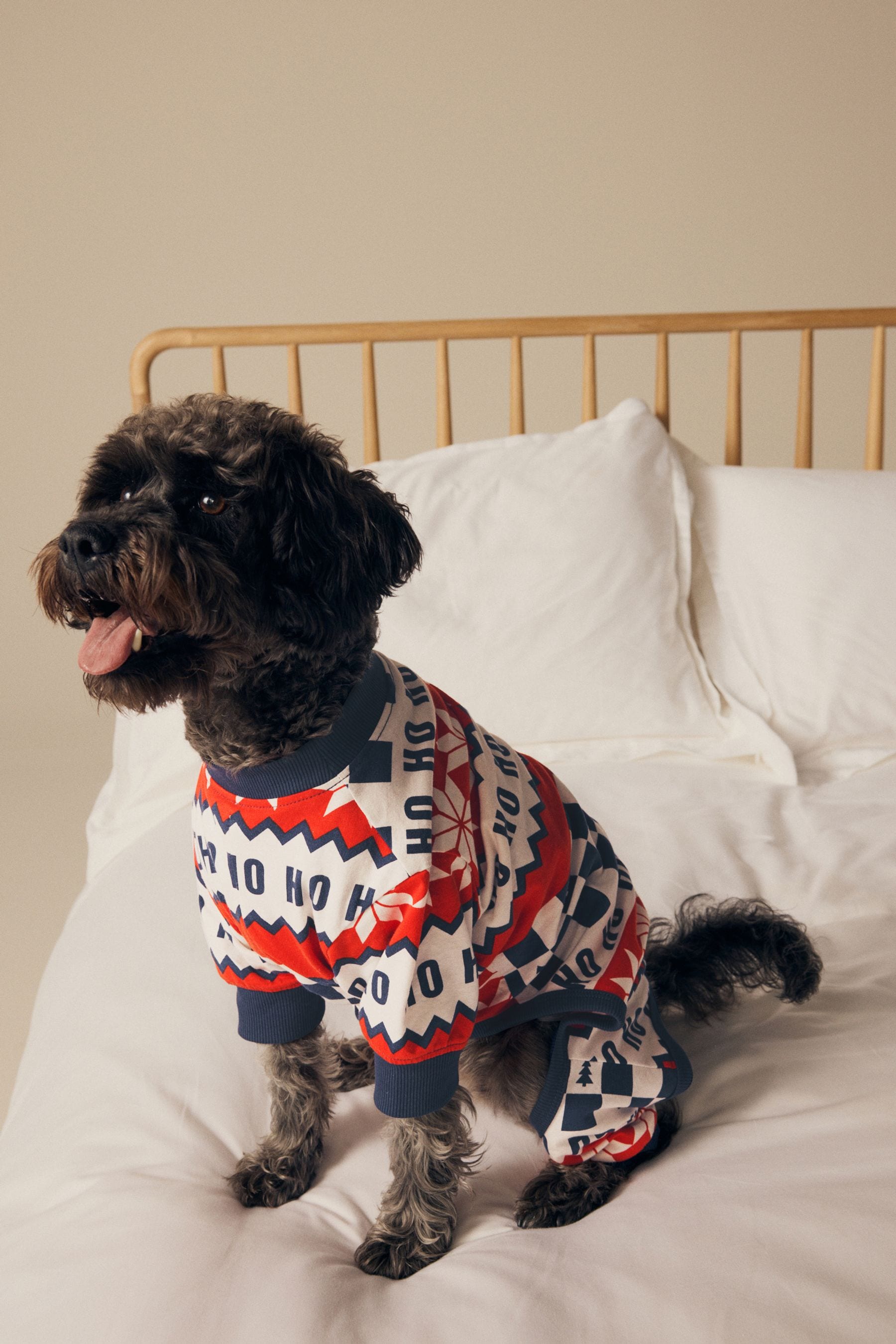 Red/Navy Blue Matching Family Pets Christmas Ho Ho Ho Fairisle Pattern 100% Cotton Pyjamas