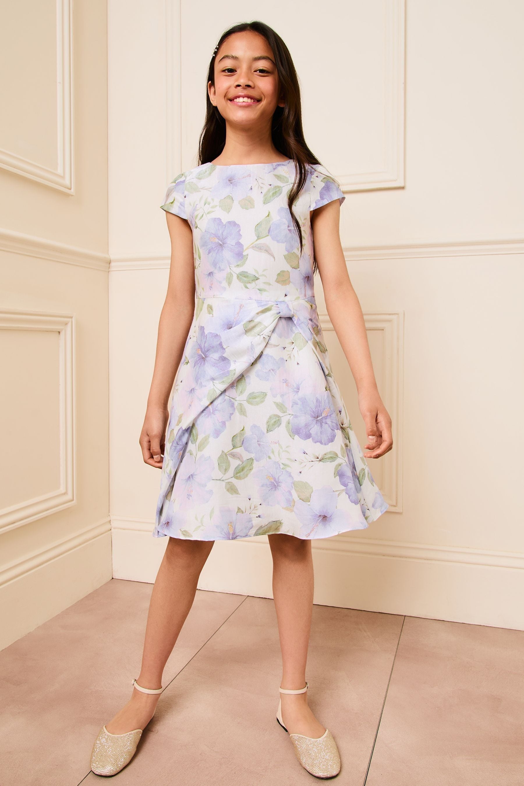 Lipsy White Floral Side Bow Skater Dress (5-16yrs)