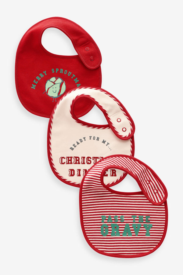 Red Christmas Baby 100% Cotton Bibs 3 Pack