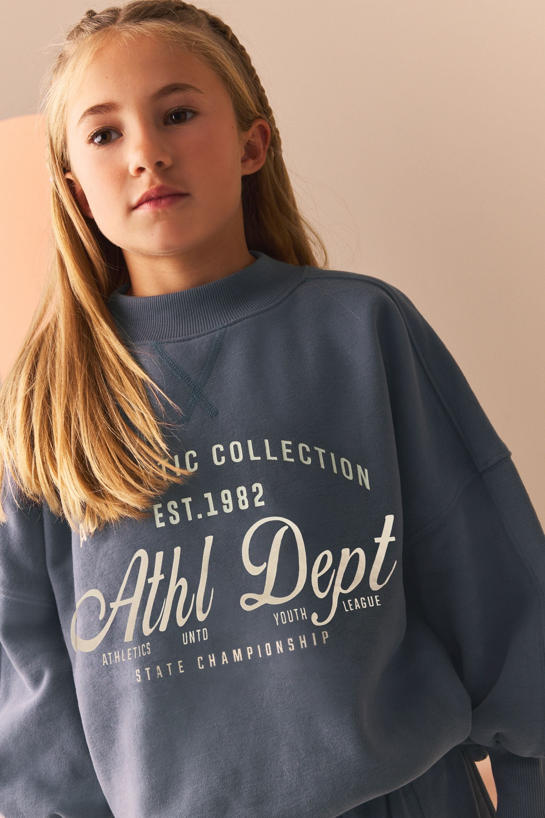 Blue Slogan Sweatshirt And Wide Leg Joggers Set (3-16yrs)