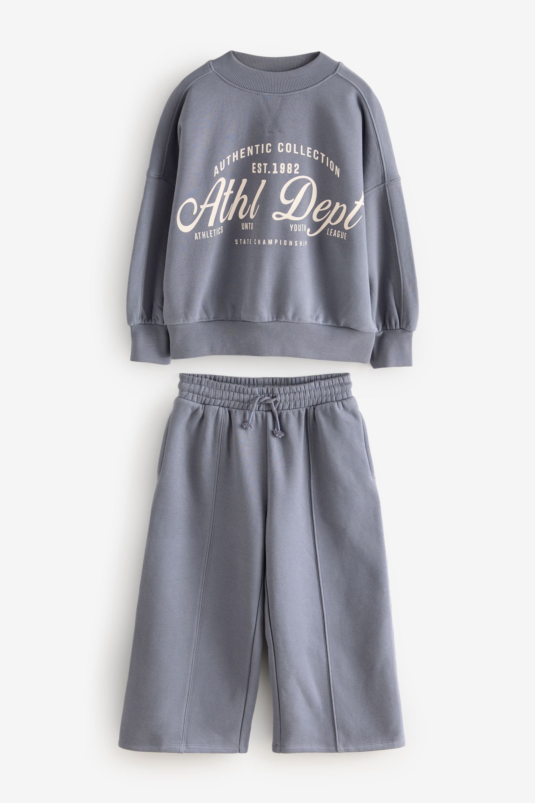 Blue Slogan Sweatshirt And Wide Leg Joggers Set (3-16yrs)