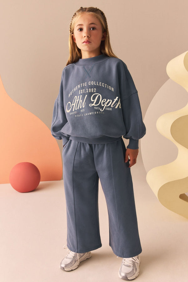 Blue Slogan Sweatshirt And Wide Leg Joggers Set (3-16yrs)