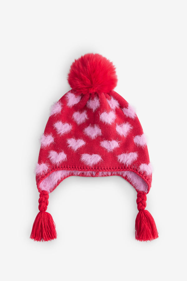 Red/Pink Heart Trapper Hat (3mths-16yrs)