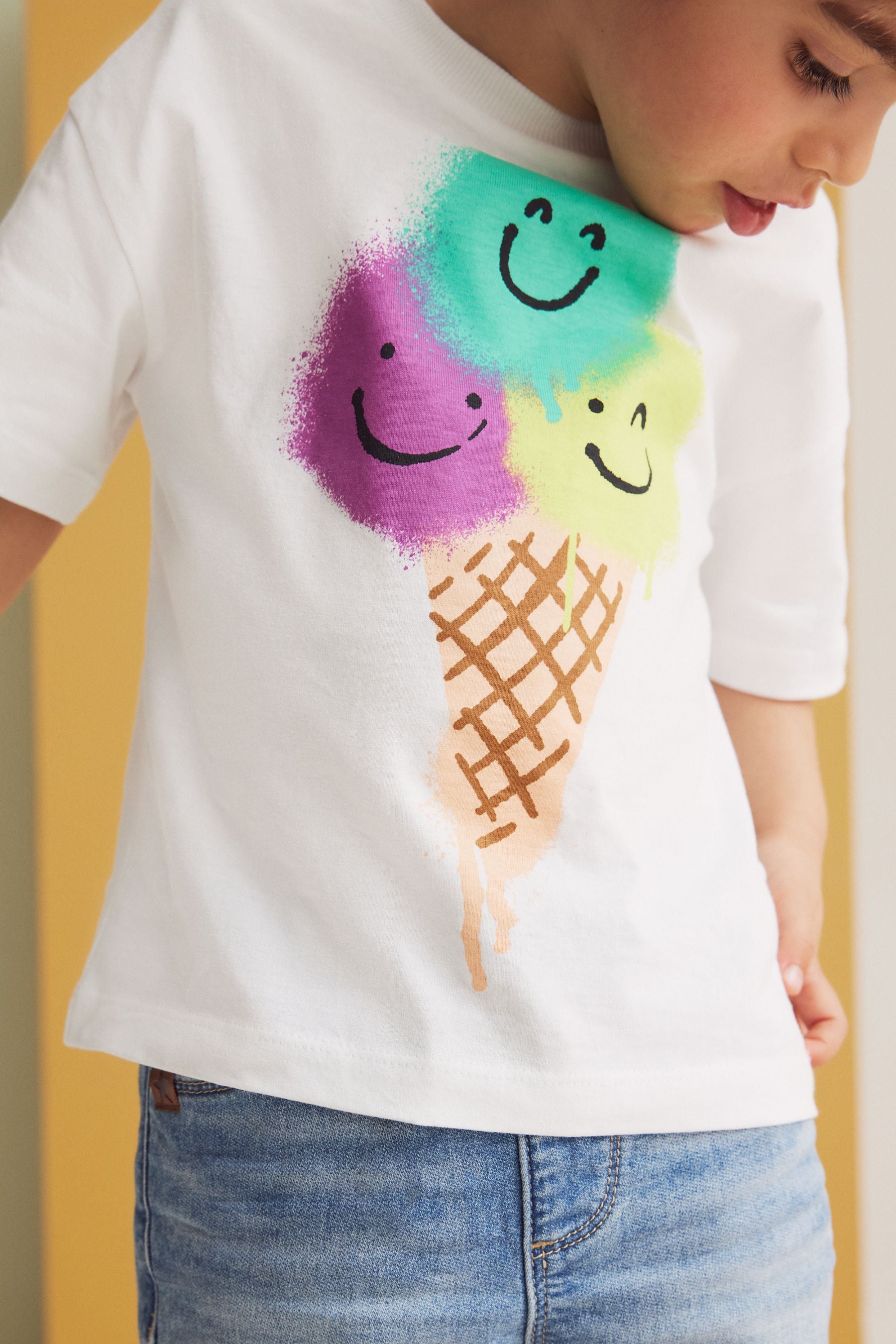 White Ice Cream Short Sleeve Character T-Shirt (3mths-7yrs)