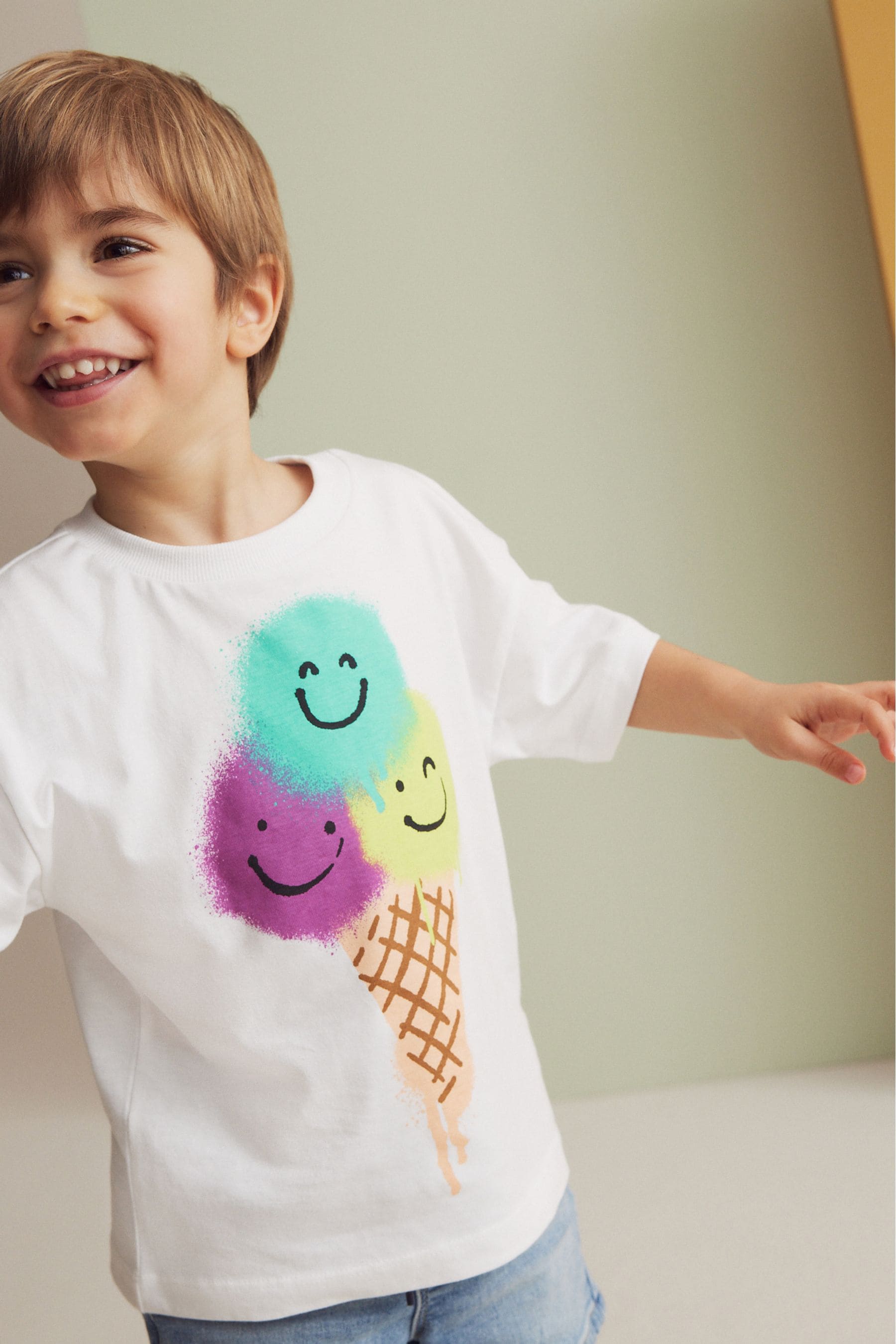 White Ice Cream Short Sleeve Character T-Shirt (3mths-7yrs)