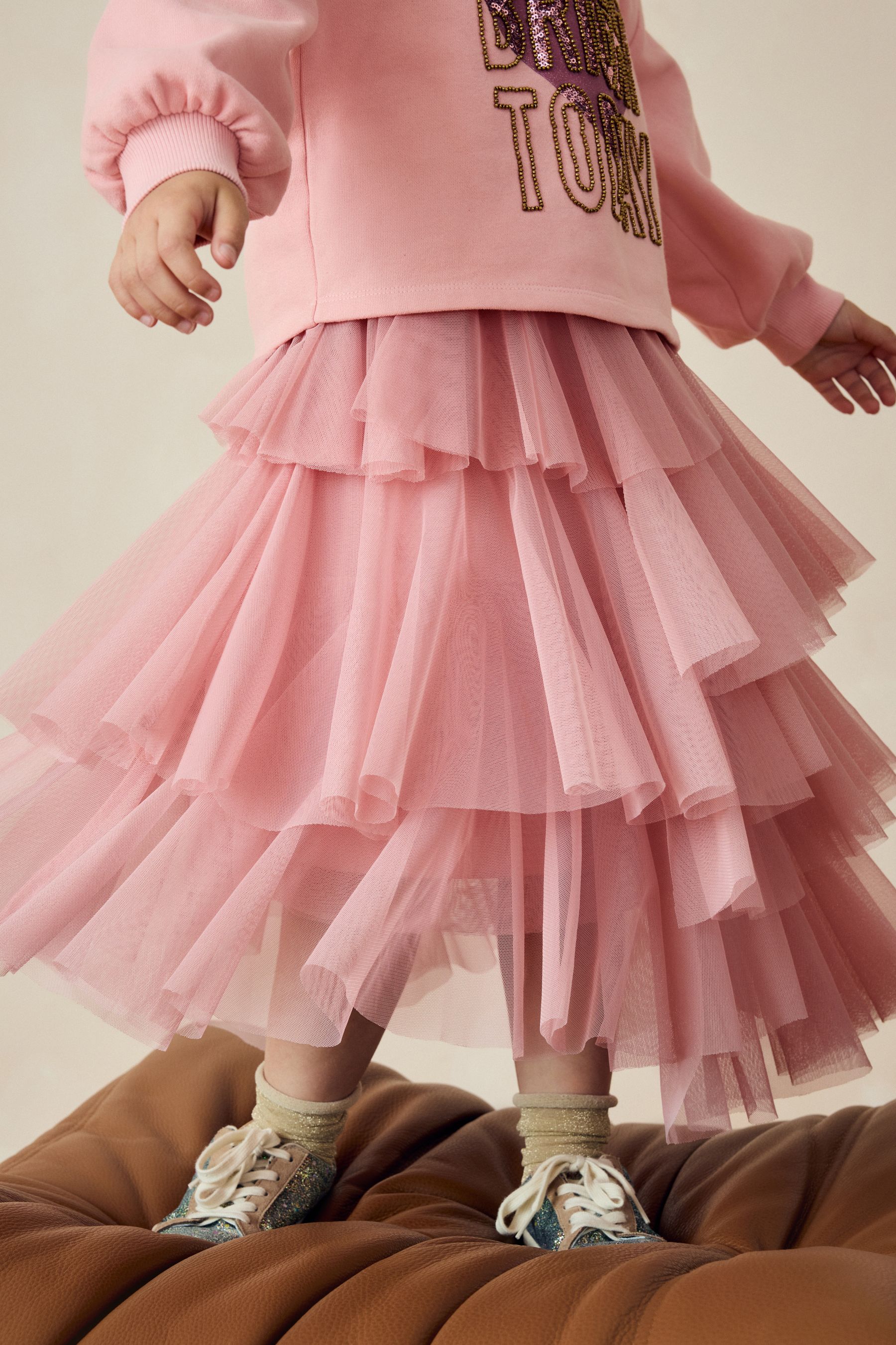 Pink Mesh Layered Skirt (3-16yrs)