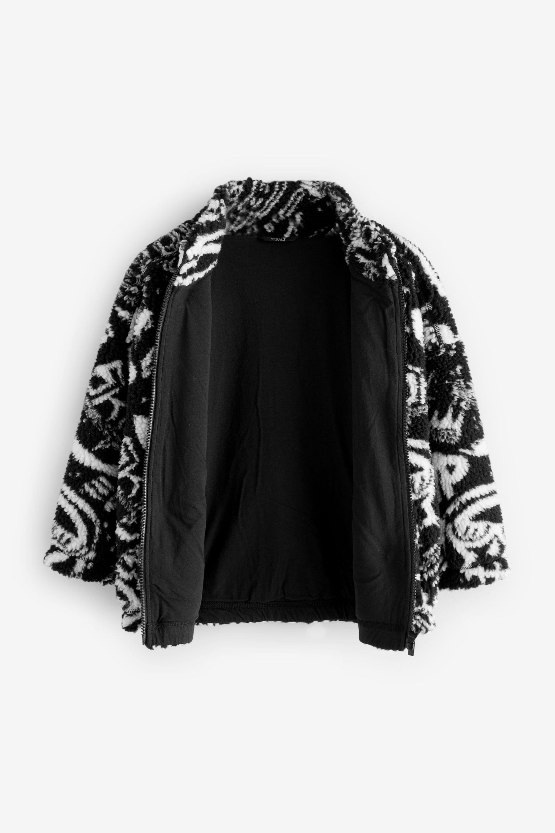 Black/White Printed Zip Through Borg Fleece (3-16yrs)