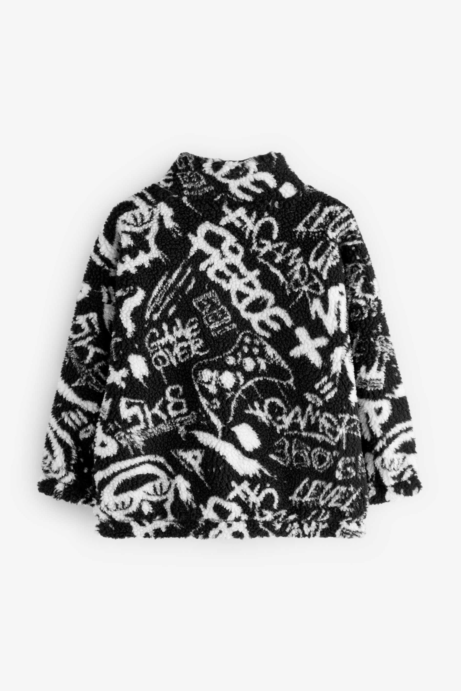 Black/White Printed Zip Through Borg Fleece (3-16yrs)