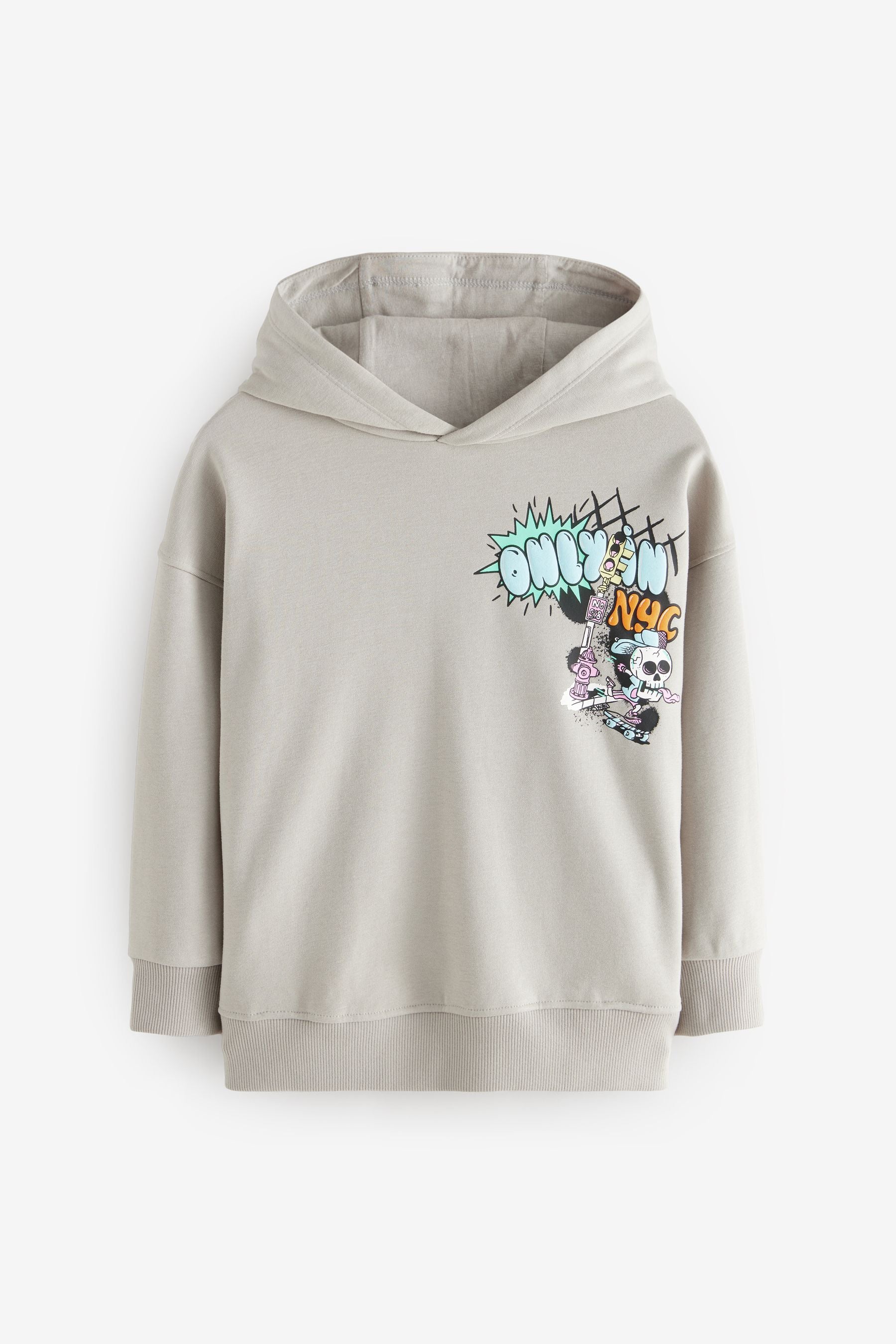 Grey Graffiti Graphic Hoodie (3-16yrs)