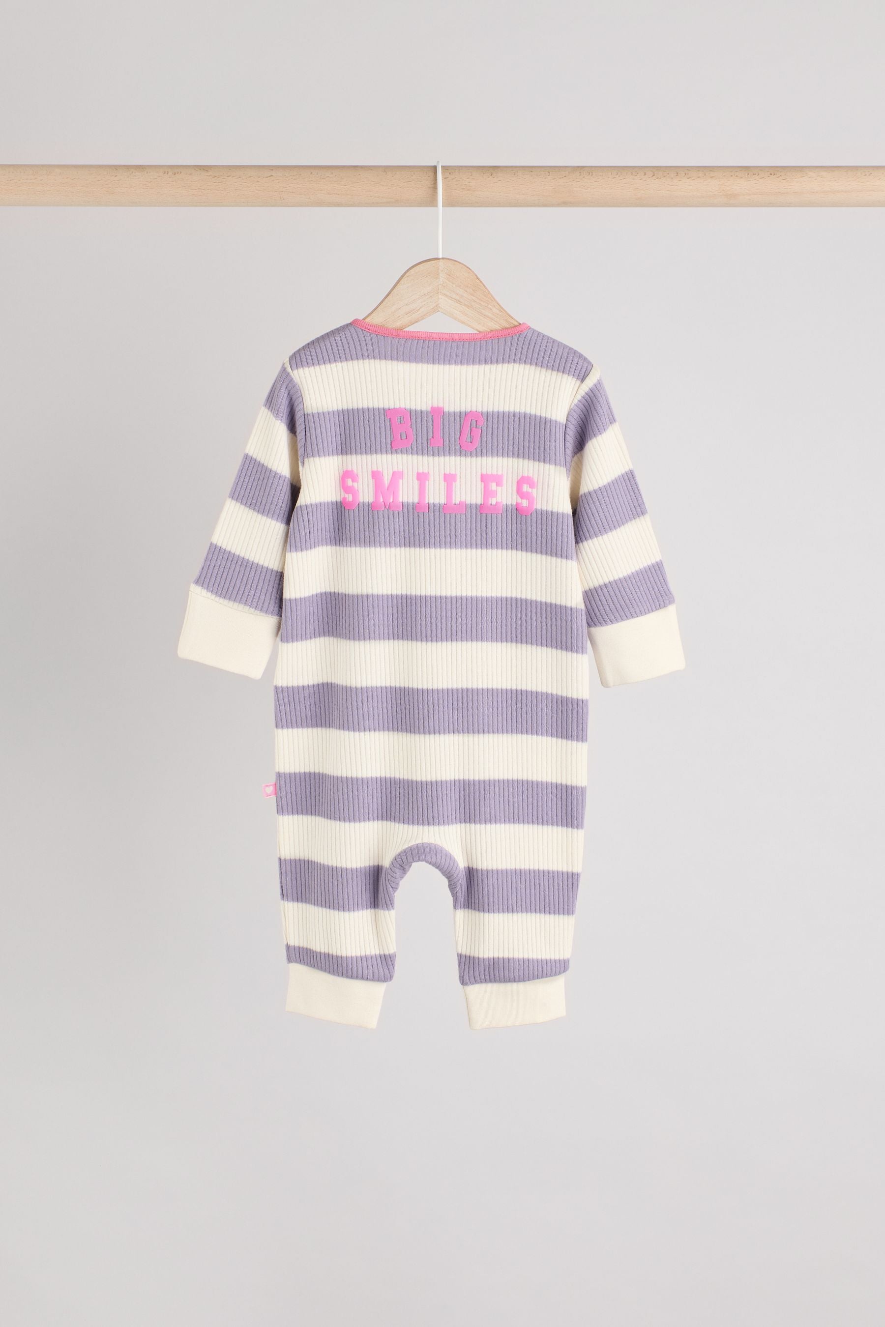 Pink/Purple Baby Two Way Zip Footless 100% Cotton Sleepsuits 3 Pack (0mths-3yrs)