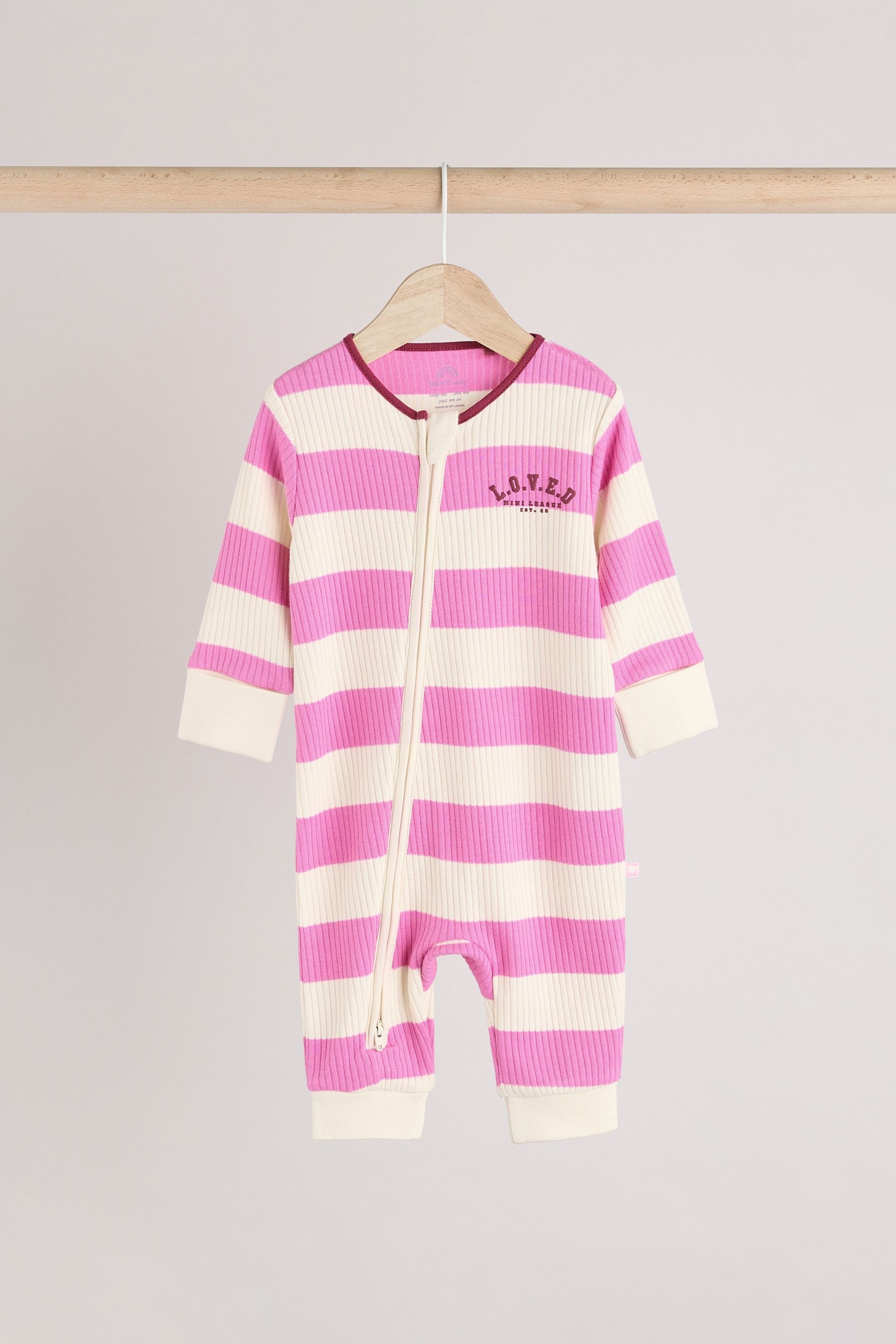 Pink/Purple Two Way Zip Baby Footless 100% Cotton Sleepsuits 3 Pack (0mths-3yrs)