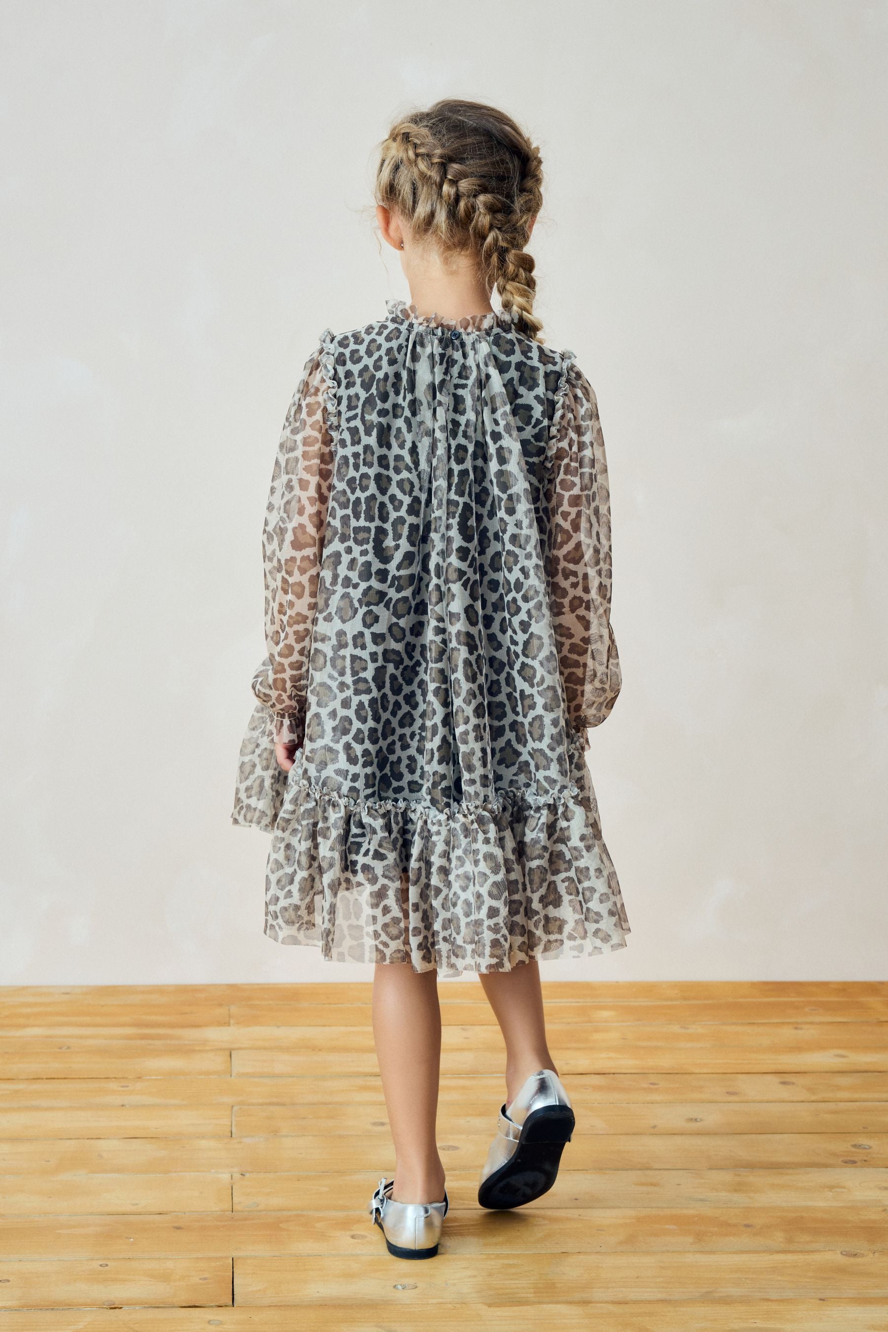 Animal Mesh Long Sleeve Dress (3-16yrs)