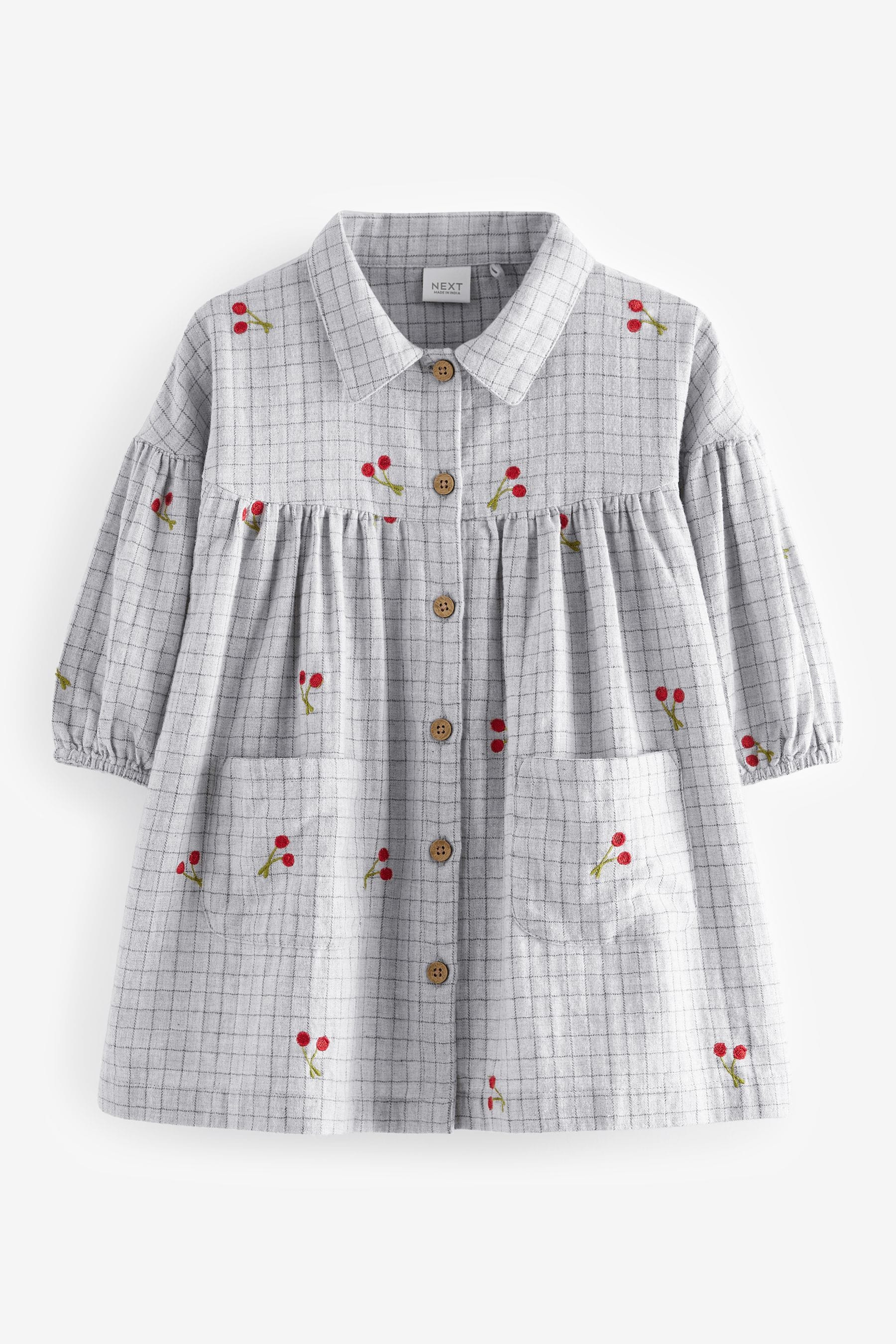 Grey Cherry Shirt Dress And Tights Set (3mths-8yrs)