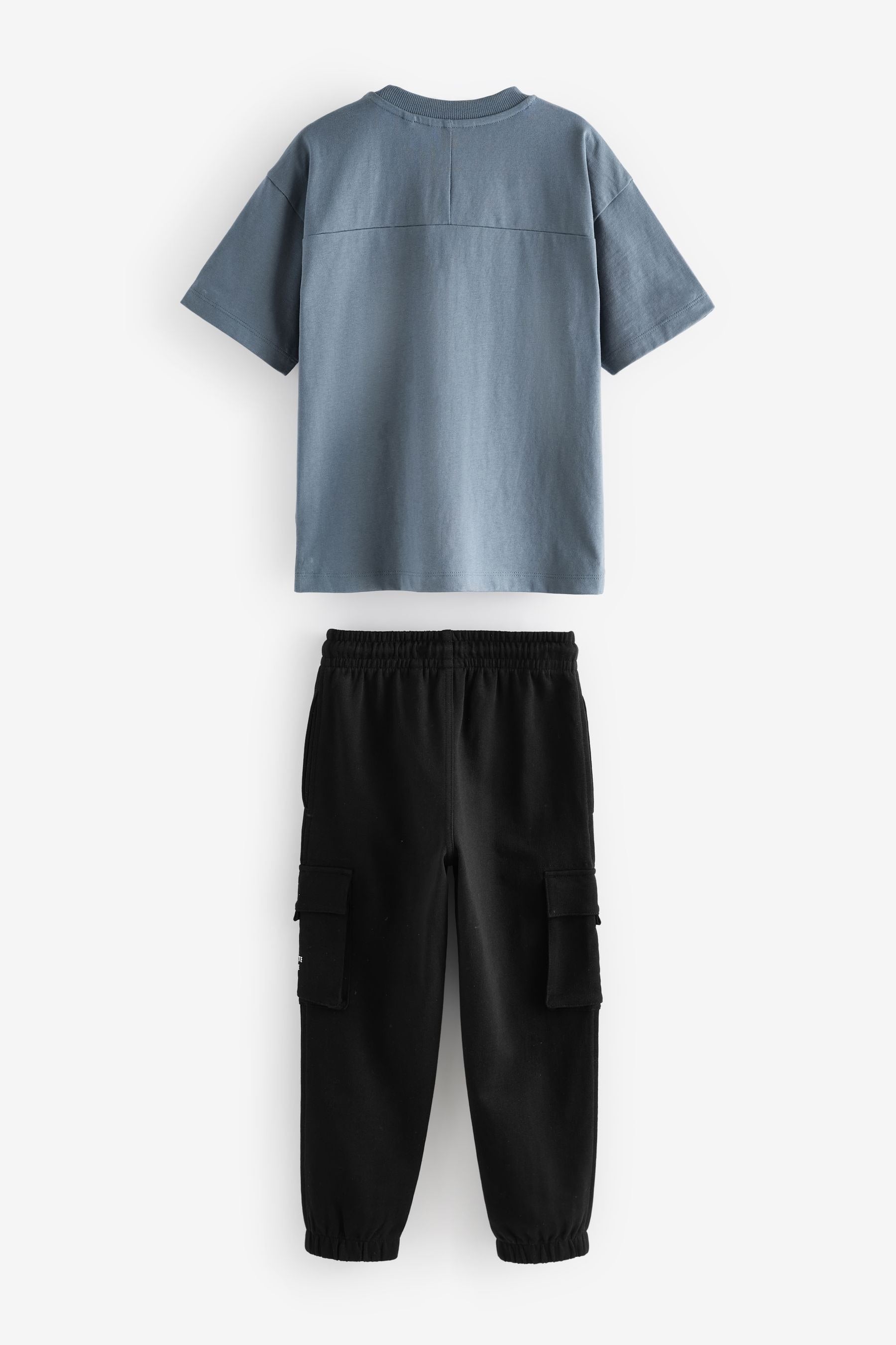 Grey/Blue Utility 100% Cotton Short Sleeve T-Shirt and Joggers Set (3-16yrs)