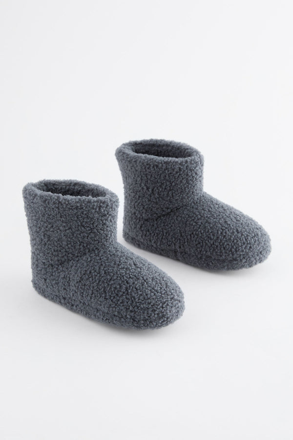 Grey Warm Lined Slipper Boots